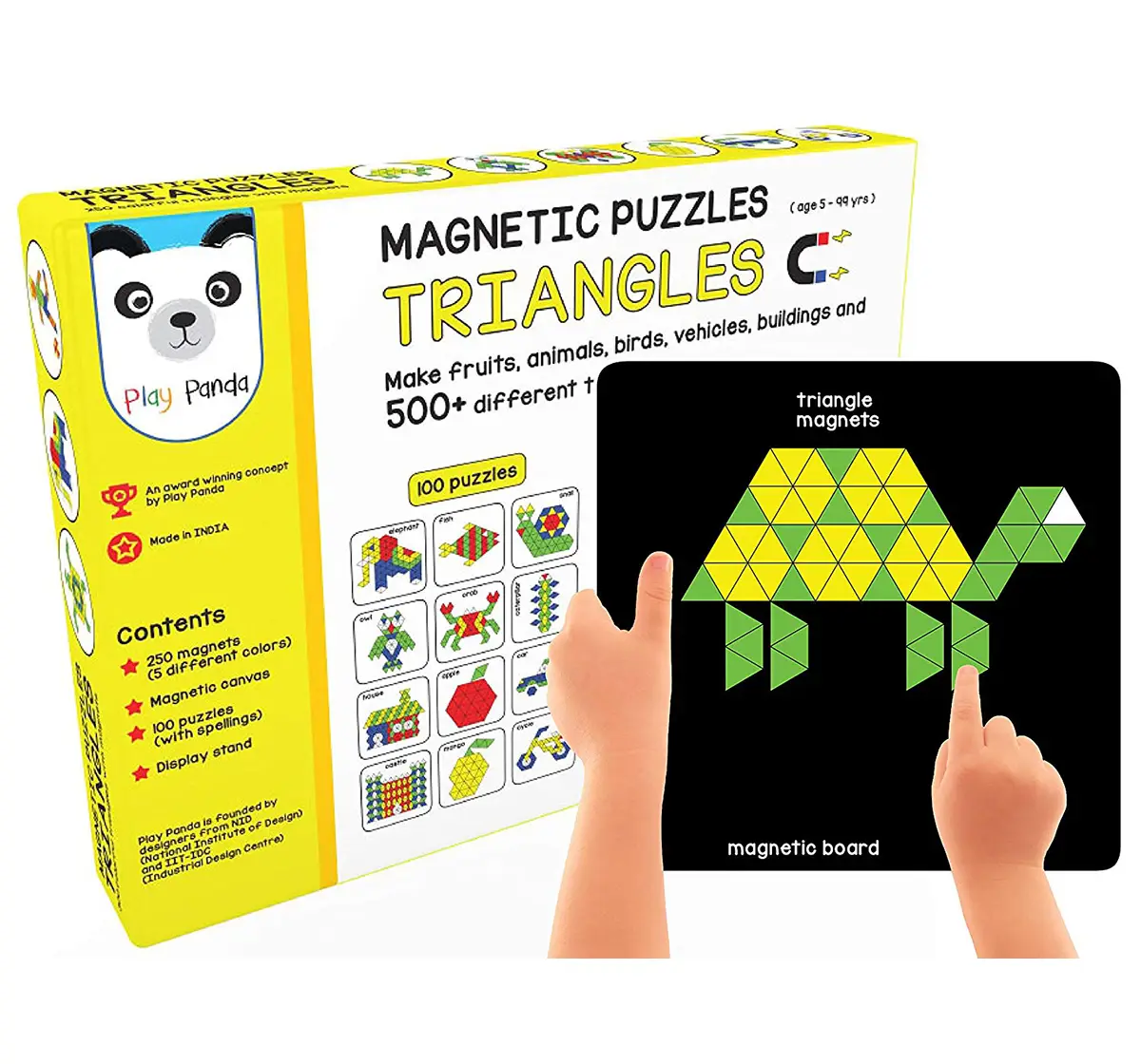 Play Panda New Magnetic Puzzles : Triangles With 200 Colorful Magnets, 100 Puzzle Book, Magnetic Board And Display Stand Puzzles for Kids Age 5Y+