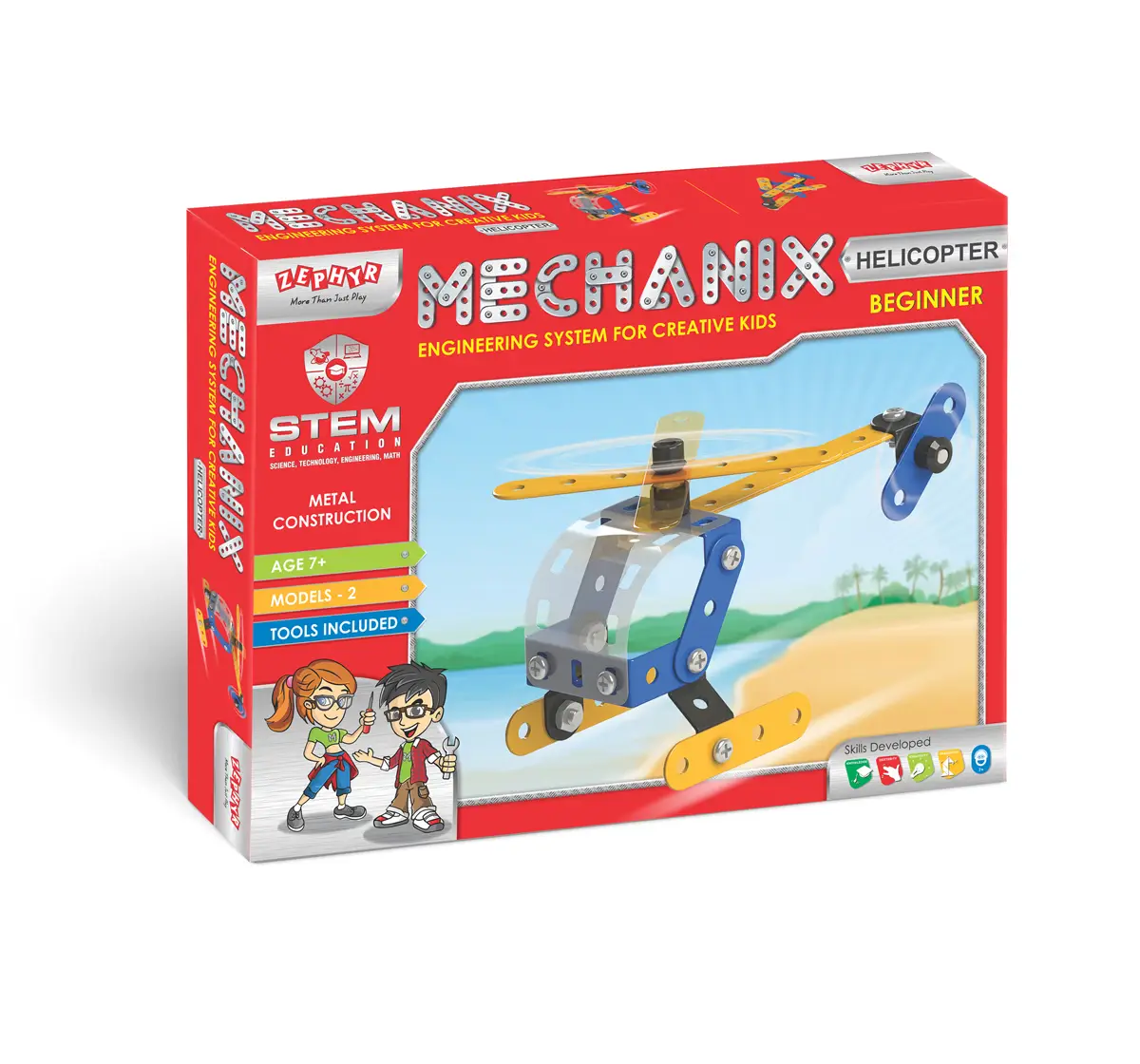 Mechanix Beginner Helicopter, Diy Stem And Education Metal Construction Set, For Boys & Girls, Return Gifts Set, Multicolor, 7Y+