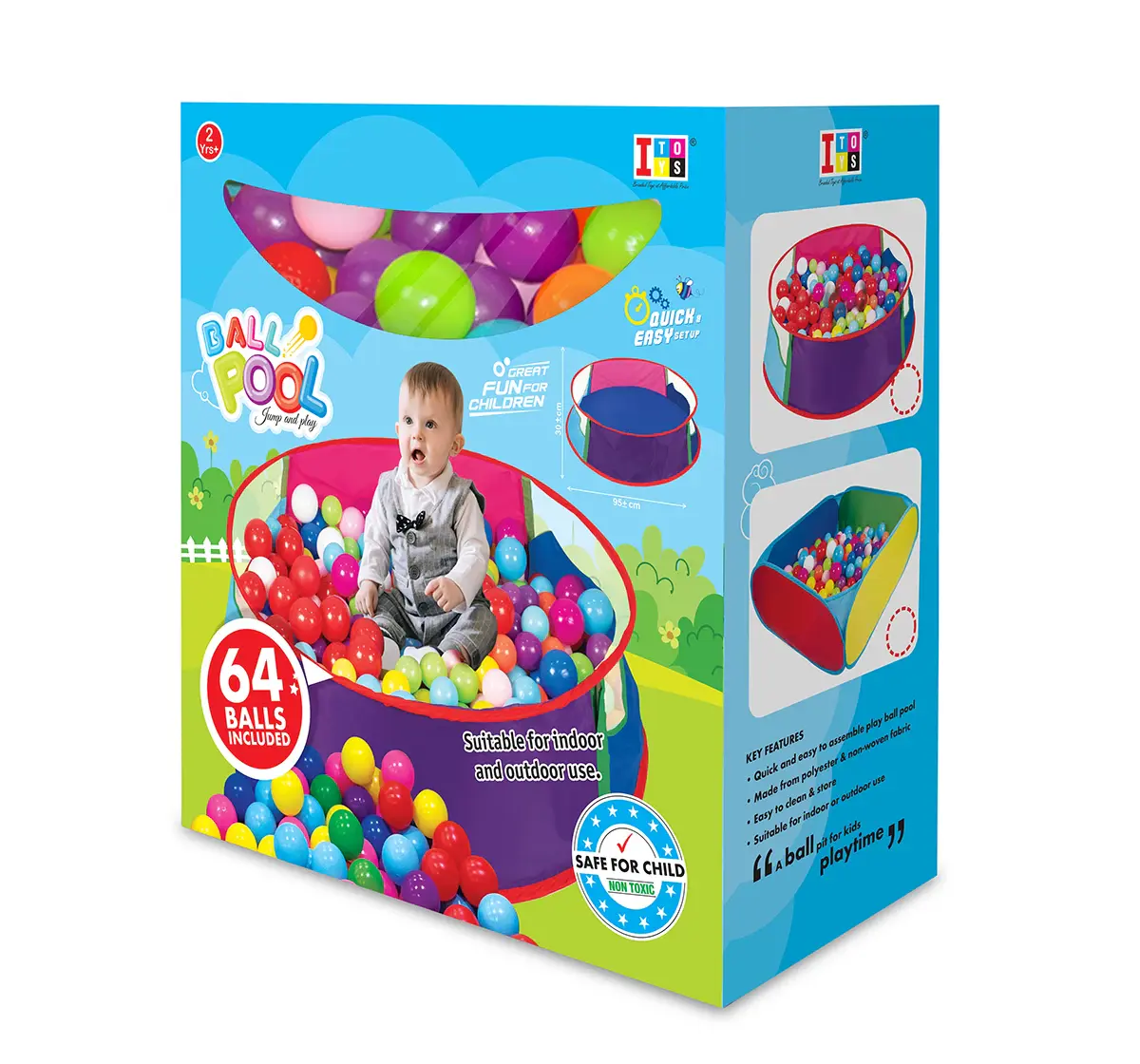 ITOYS Ball Pool with 64 Balls Round Tent, Multicolour, 2Y+