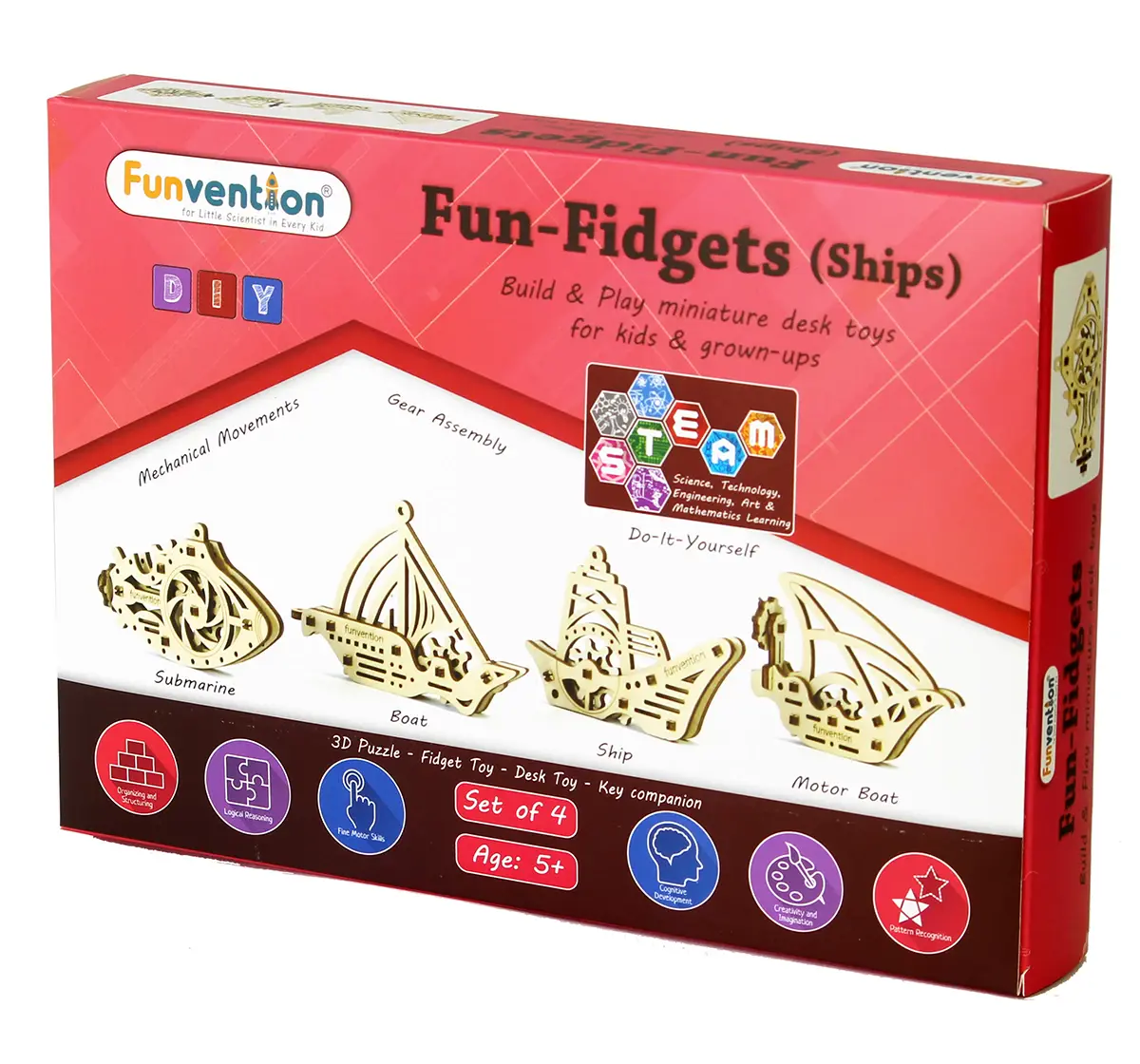 Funvention Fun Fidgets - Ships - Set Of 4 Models Stem for Kids Age 5Y+