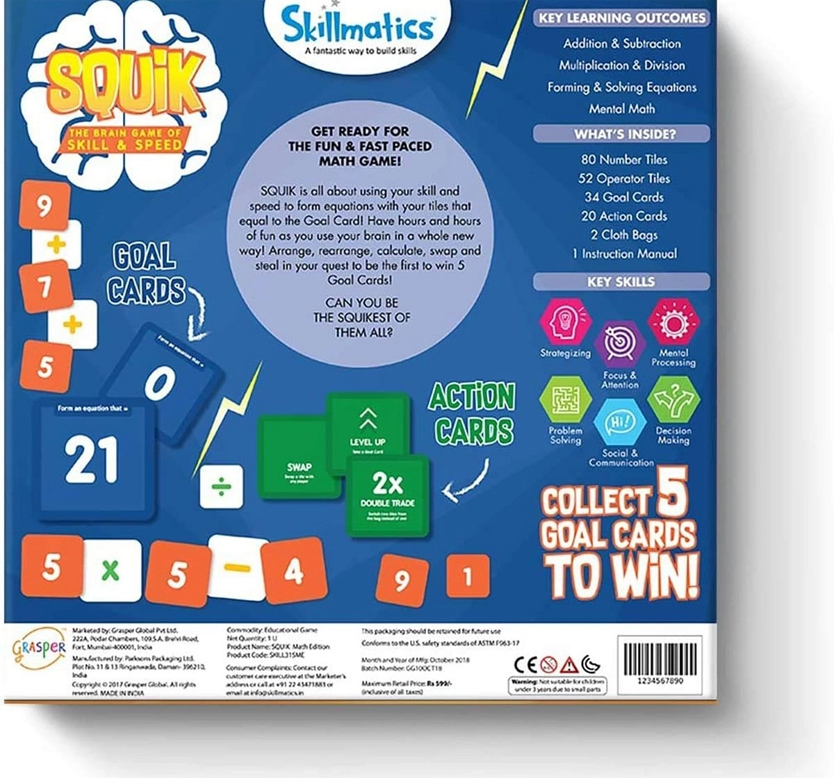 Skillmatics Squik Math – A Game Of Mental Math From Skillmatics | Skill Based Learning And Practice For Addition, Multiplication, Division, Subtraction Games for Kids age 6Y+ 