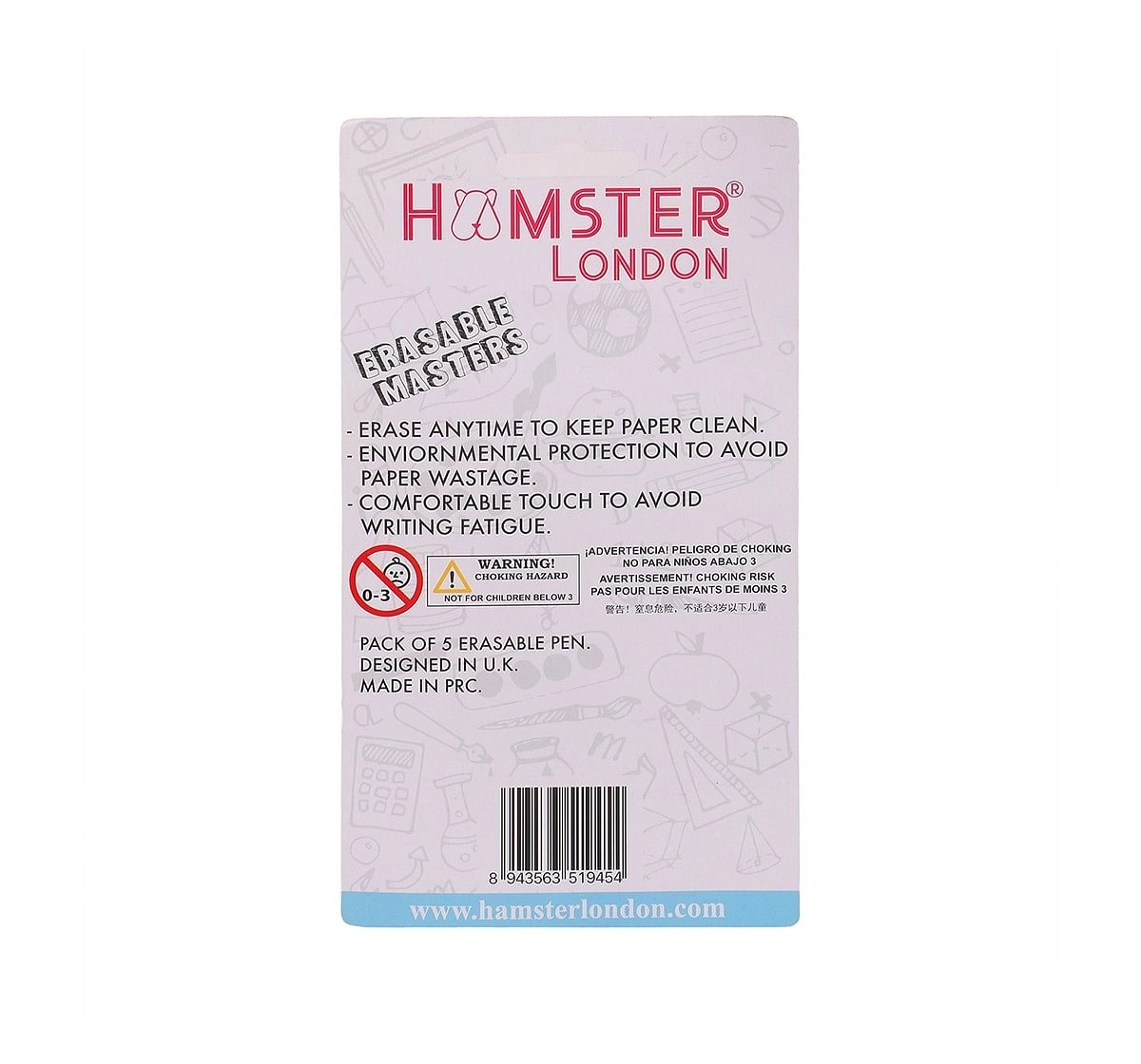 Hamster London Erasable Pens Set of 5 for Kids age 3Y+ 