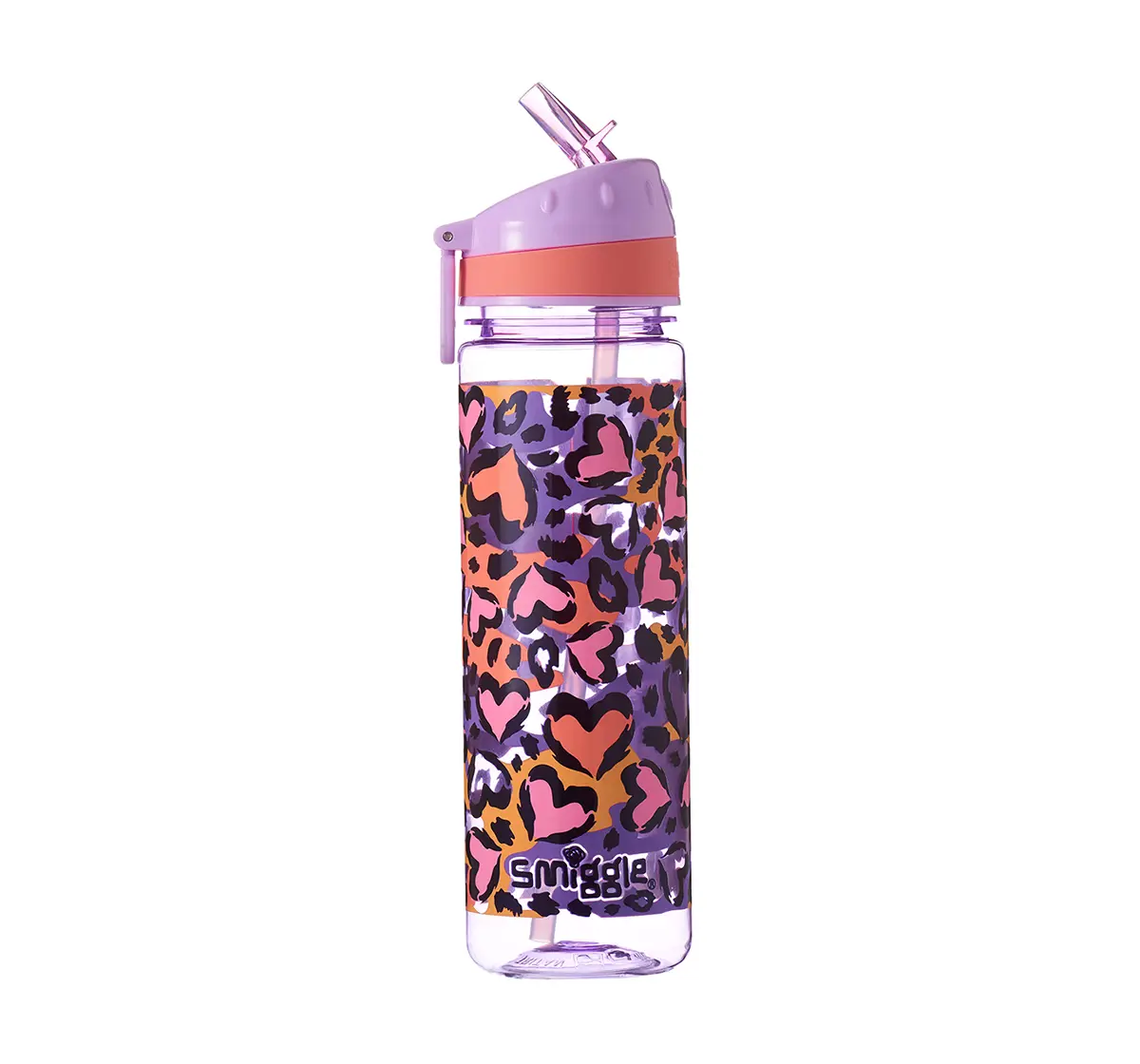  Smiggle Flow Drink Bottle with Flip Top Spout Heart Print Bags for Kids age 3Y+ (Lilac)
