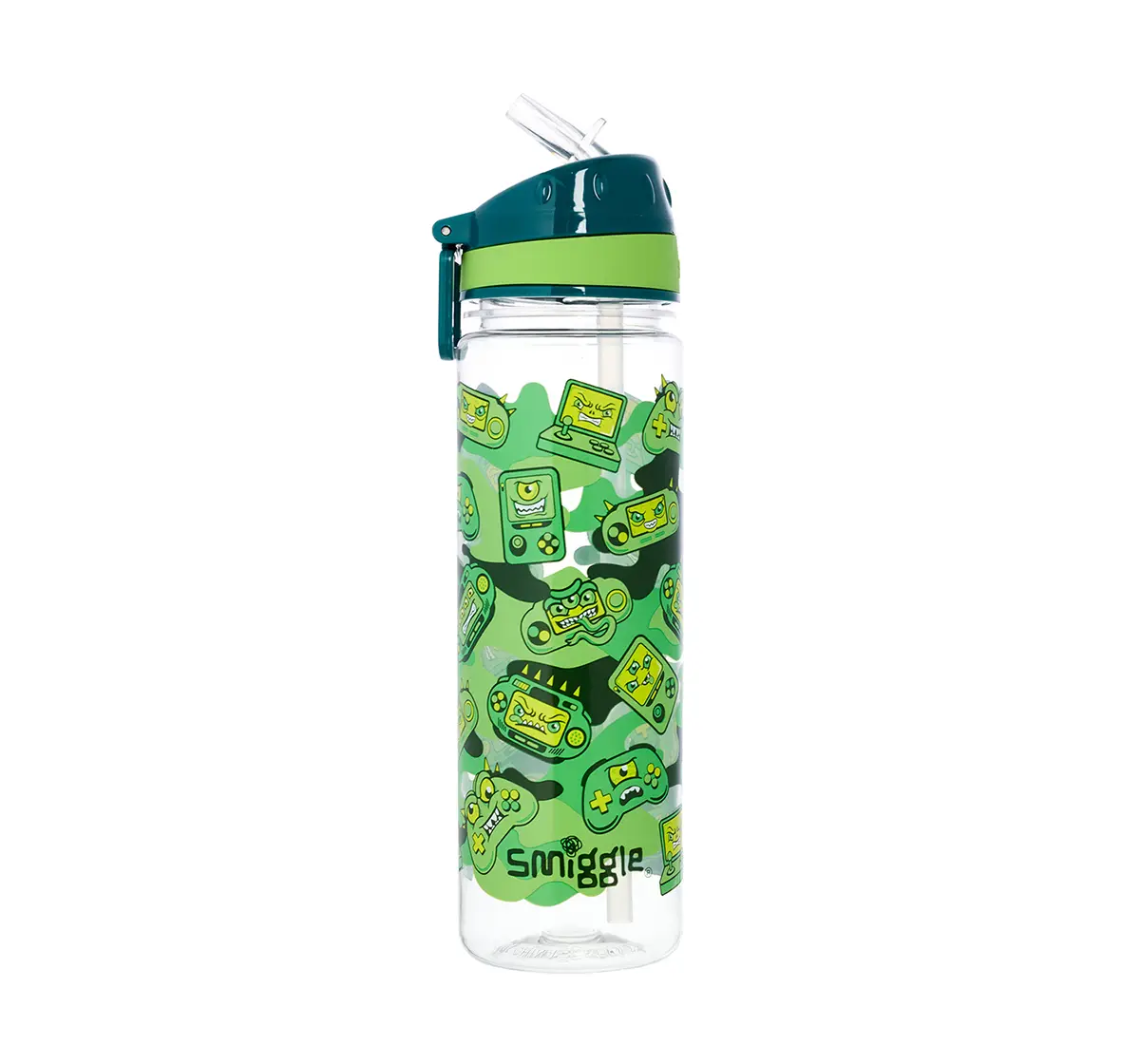  Smiggle Far Away Drink Bottle with Flip Top Spout - Gaming Print Bags for Kids age 3Y+ (Green)