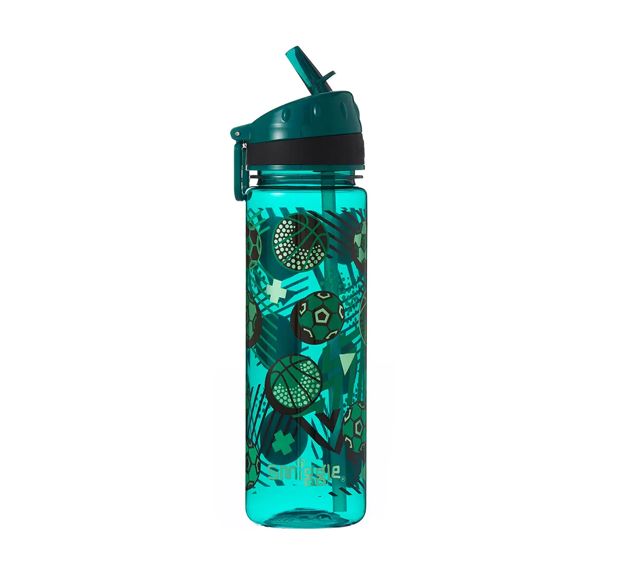 Smiggle Flow Drink Bottle with Flip Top Spout Football Print Bags for Kids age 3Y+ (Green)