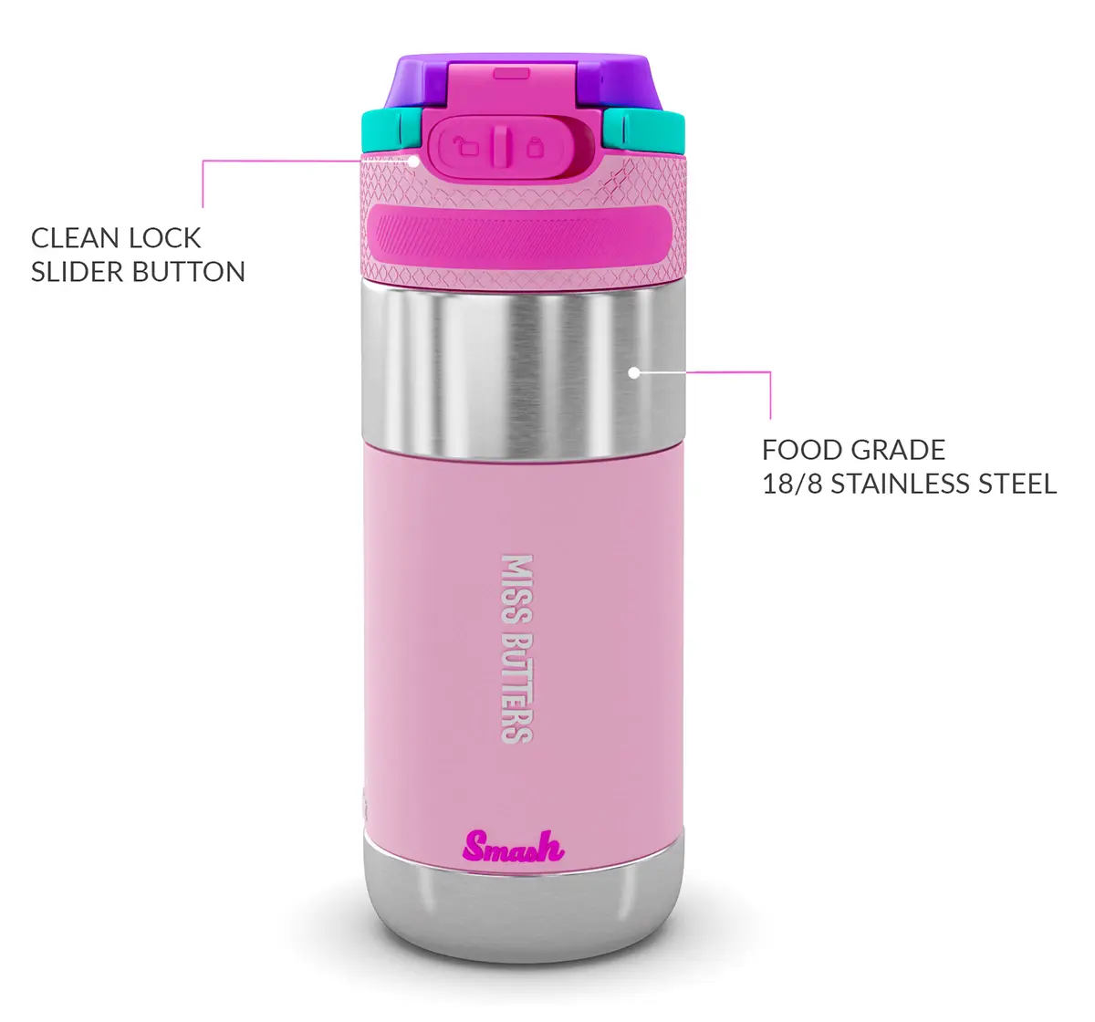 Rabitat Clean lock Insulated Stainless Steel Sipper Water Bottle Miss Butters 410 ml For Kids of Age 4Y+, Multicolour