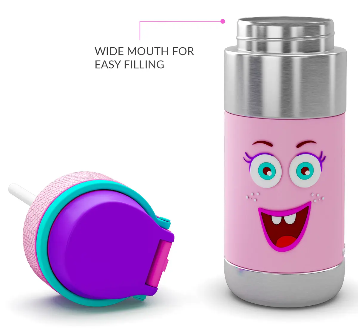 Rabitat Clean lock Insulated Stainless Steel Sipper Water Bottle Miss Butters 410 ml For Kids of Age 4Y+, Multicolour