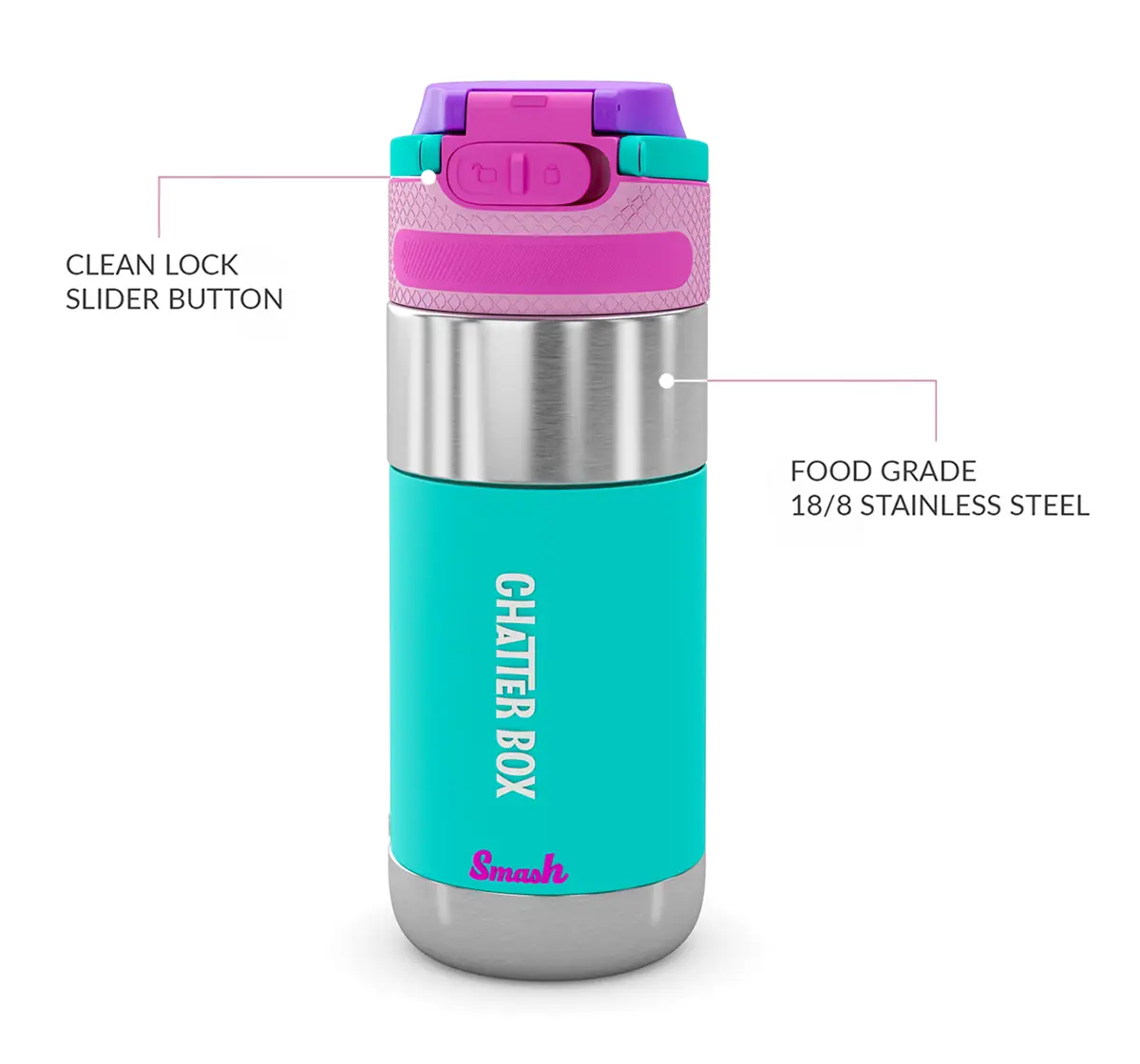 Rabitat Clean Lock Insulated Stainless Steel Sipper Water Bottle Chatter Box 410 ml For Kids of Age 4Y+, Multicolour