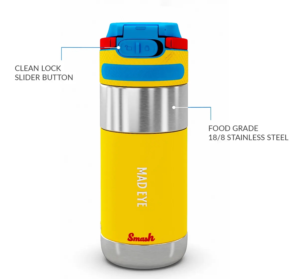 Rabitat Clean Lock Insulated Stainless Steel Sipper Water Bottle Mad Eye 410 ml For Kids of Age 4Y+, Multicolour