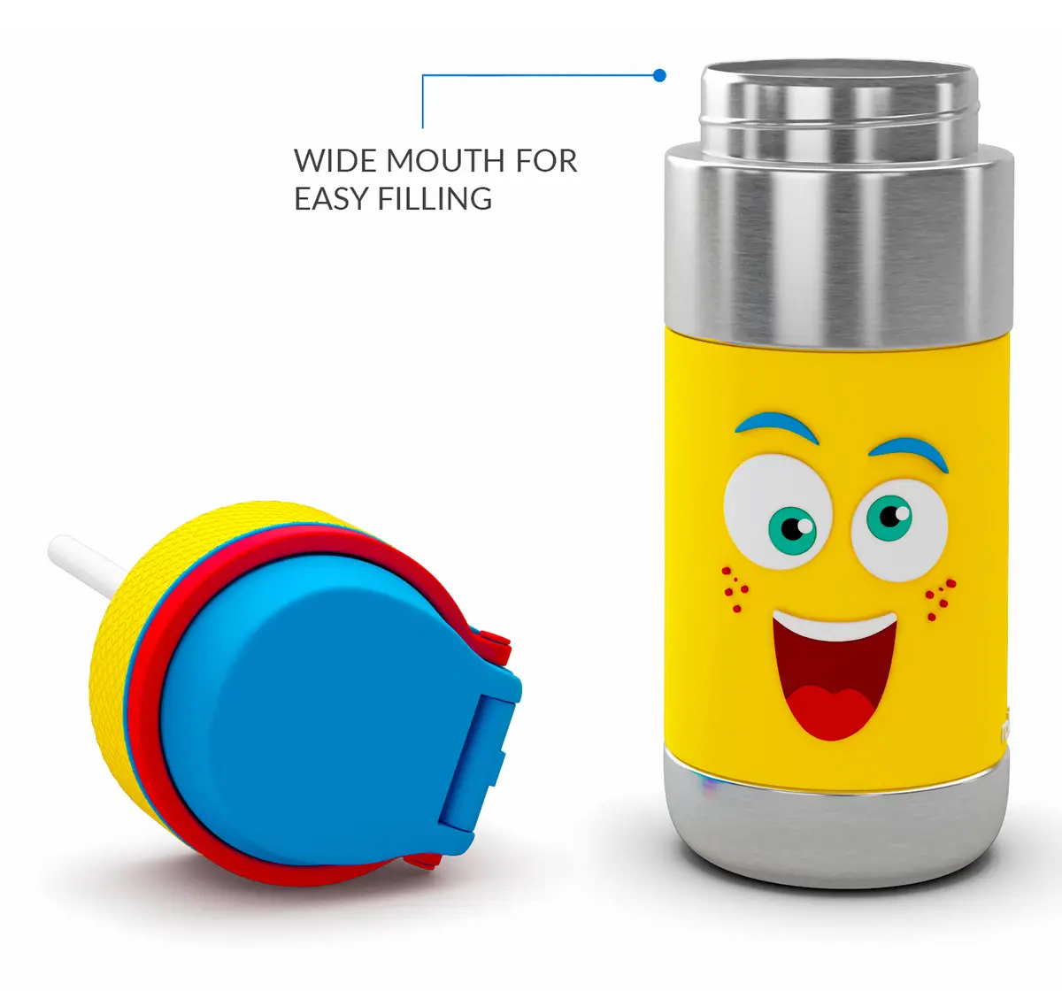 Rabitat Clean Lock Insulated Stainless Steel Sipper Water Bottle Mad Eye 410 ml For Kids of Age 4Y+, Multicolour