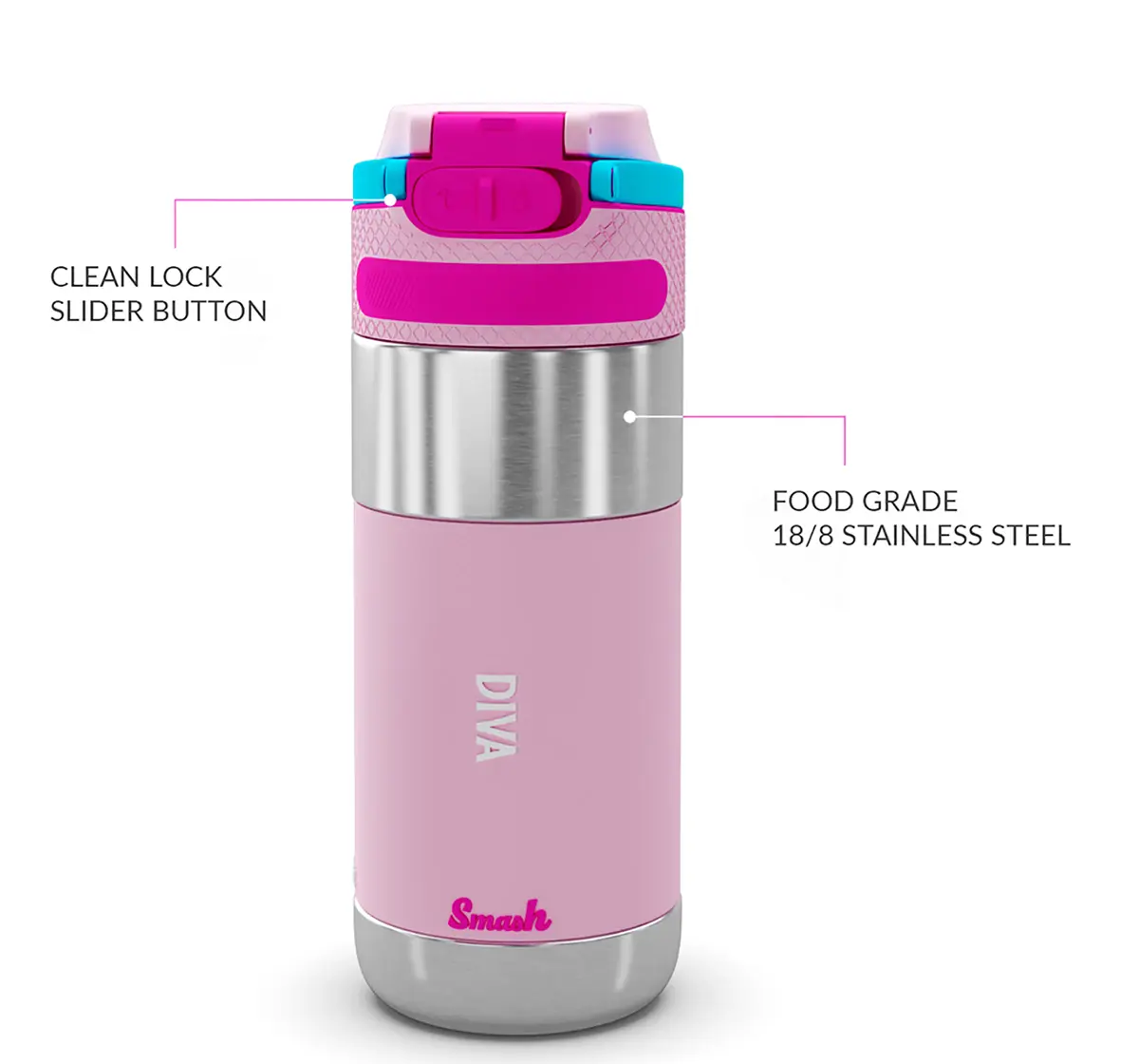 Rabitat Clean Lock Insulated Stainless Steel Sipper Water Bottle Diva 410 ml For Kids of Age 4Y+, Multicolour