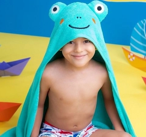 Rabitat Kids Hooded Bath Towel Super Soft Made with Zero Twist Cotton, Green, Green Frog, 5Y+