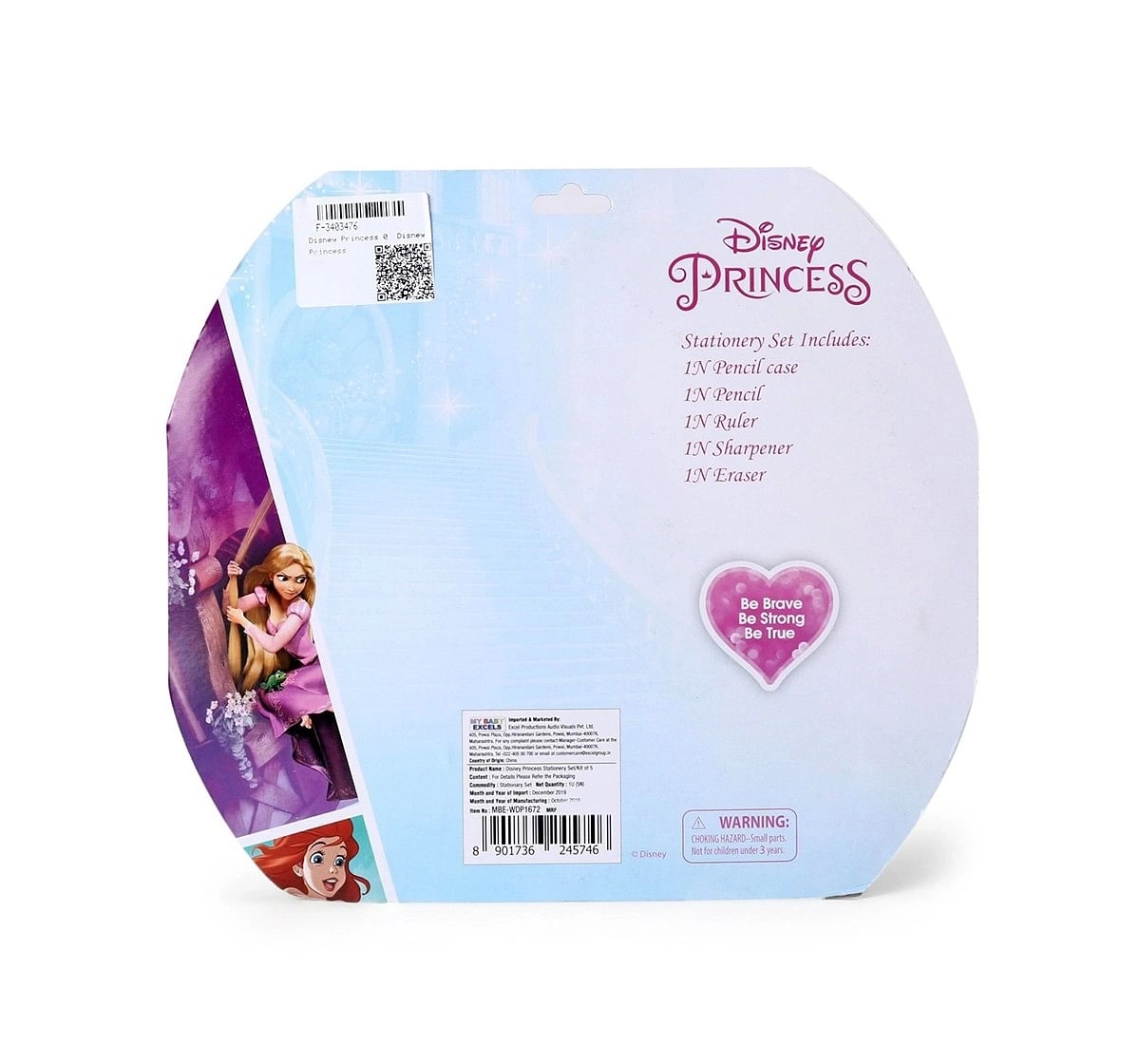 Disney Princess Stationery Set/Kit of 5 pencil, pencil case, sharpener, ruler, eraser, Quirky Soft Toys for age 3Y+ - 26.4 Cm 