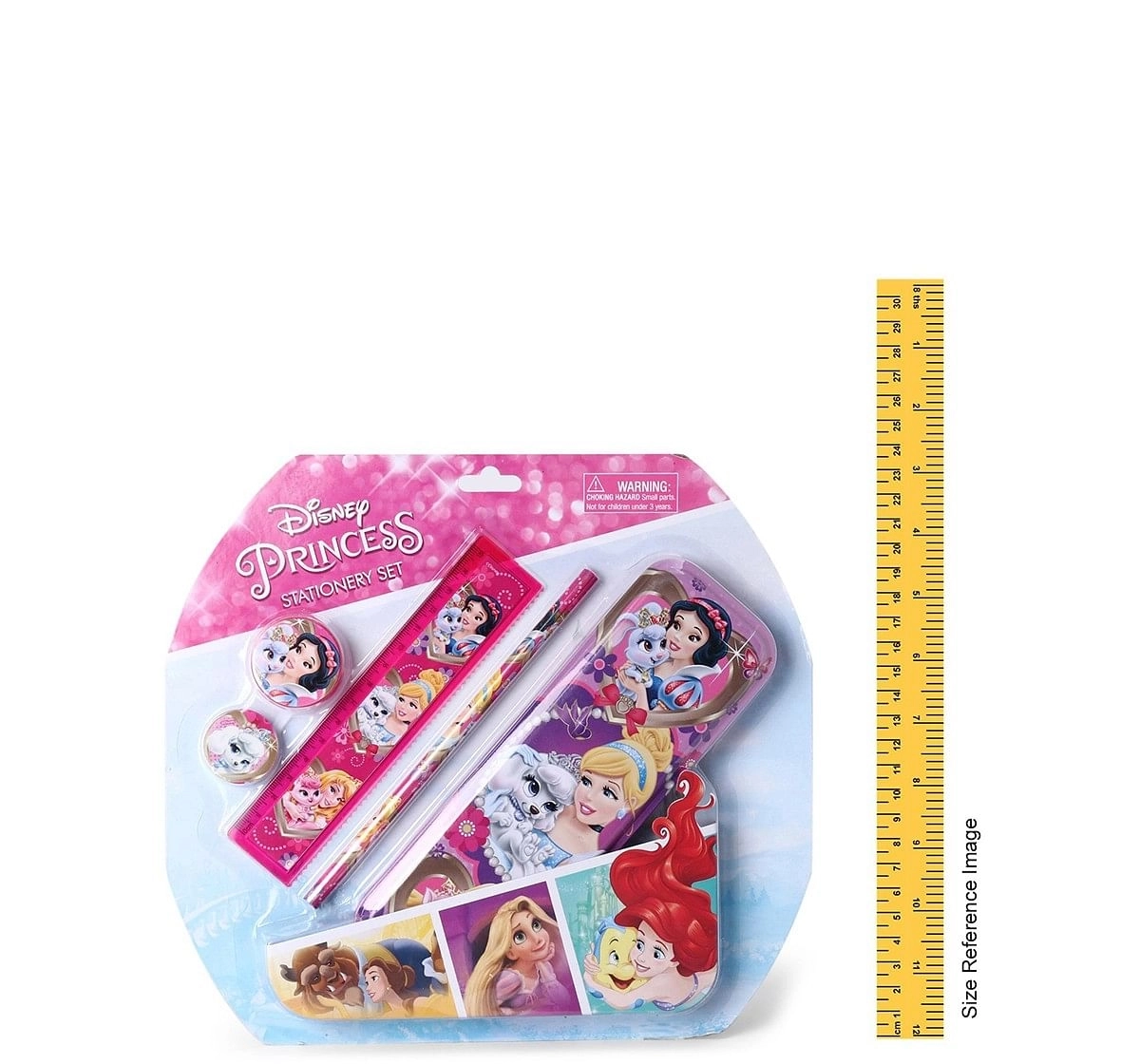 Disney Princess Stationery Set/Kit of 5 pencil, pencil case, sharpener, ruler, eraser, Quirky Soft Toys for age 3Y+ - 26.4 Cm 