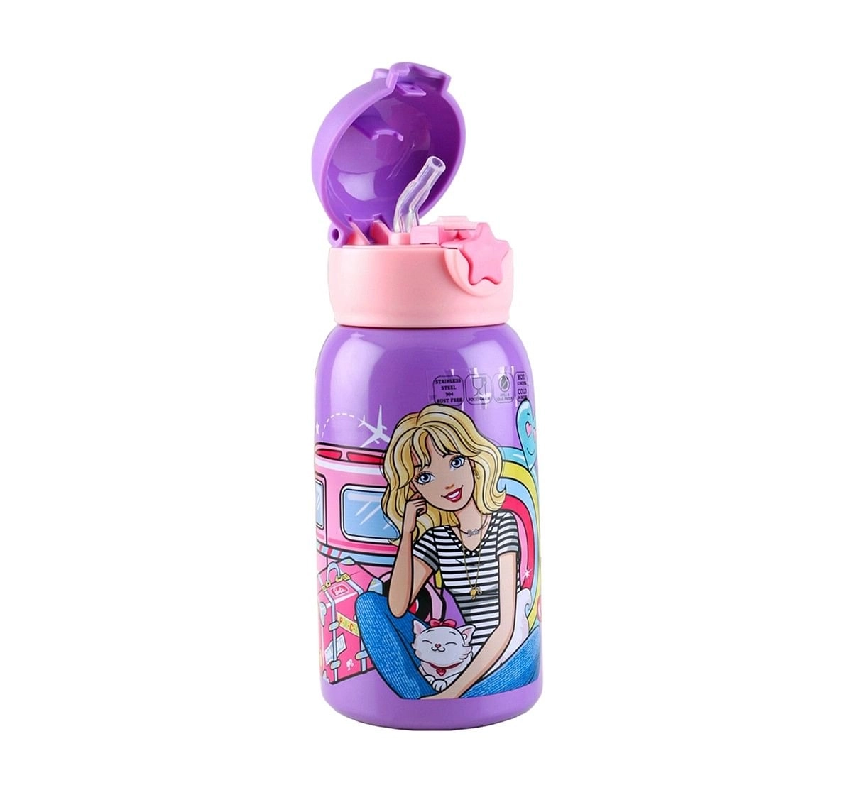 Barbie Steel Inner Water Bottle & Sipper for Kids age 3Y+ ,520ml