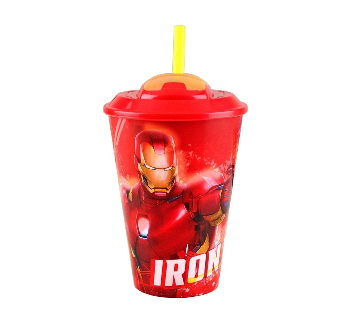 Marvel Story 3D straw Tumbler Avengers Iron Man Quirky Soft Toys for age 3Y+ - 17 Cm (Red), 415 ml 
