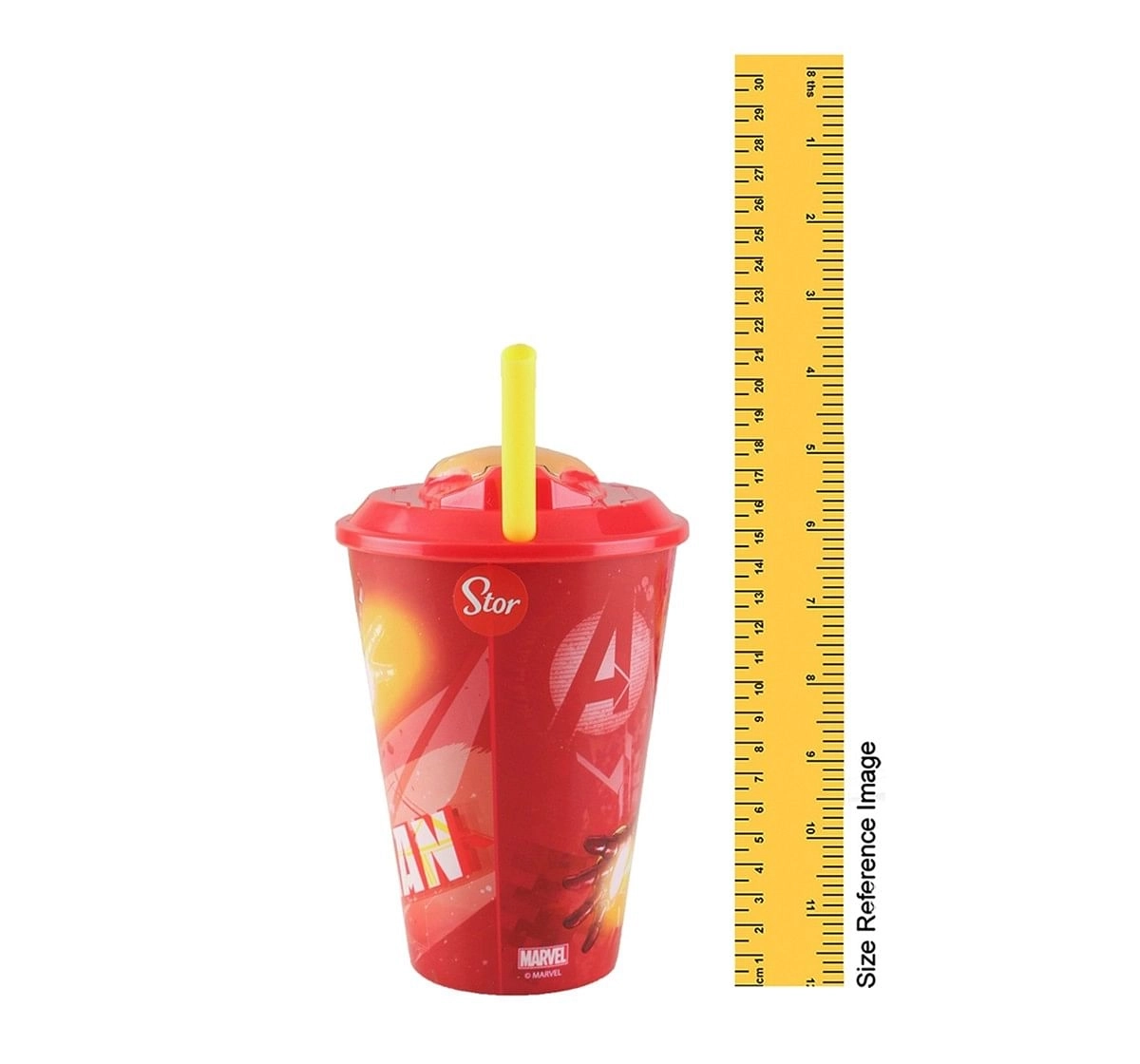 Marvel Story 3D straw Tumbler Avengers Iron Man Quirky Soft Toys for age 3Y+ - 17 Cm (Red), 415 ml 