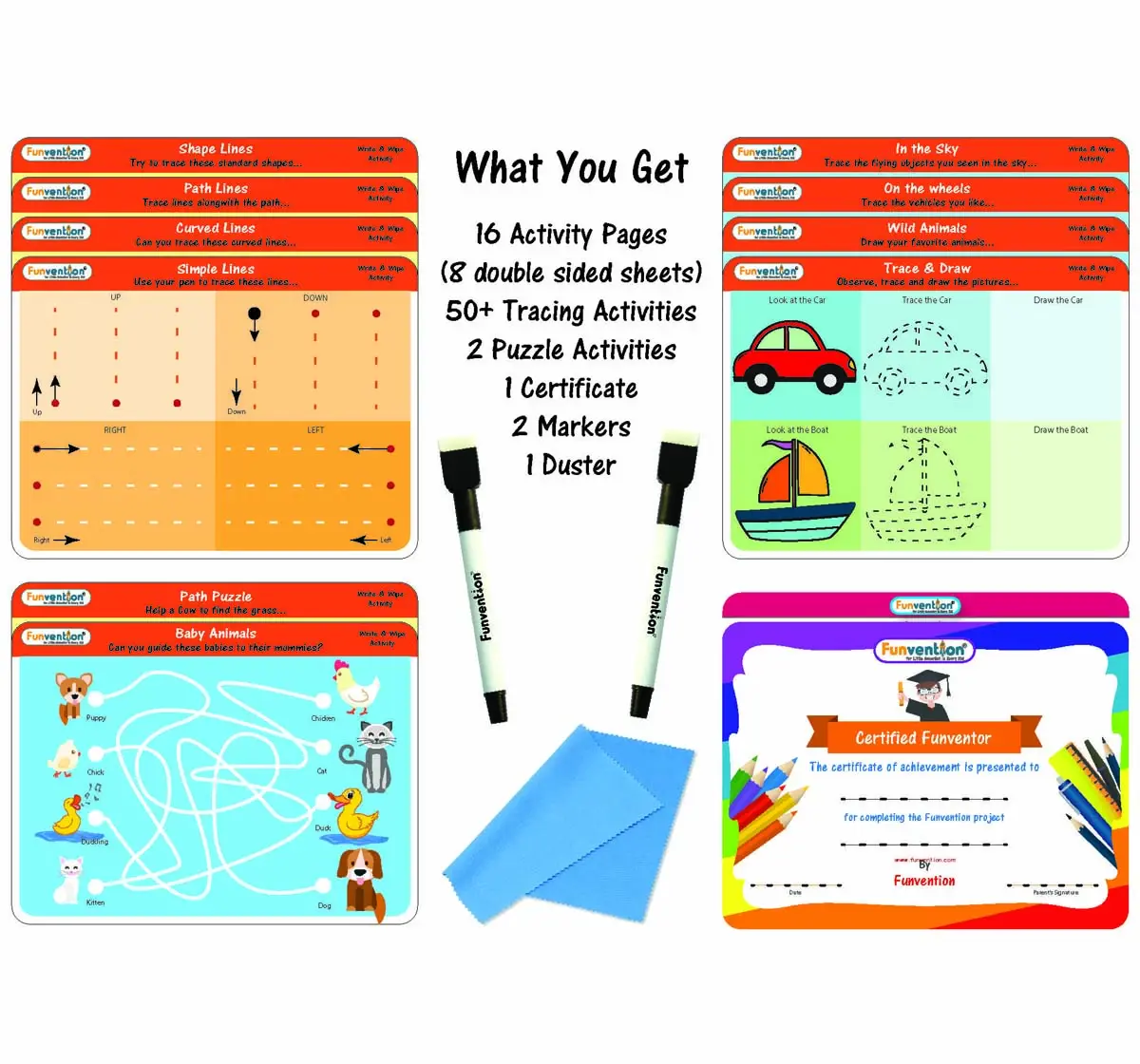 Funvention Write & Wipe Activity - Pen Control Science Kits for Kids Age 3Y+