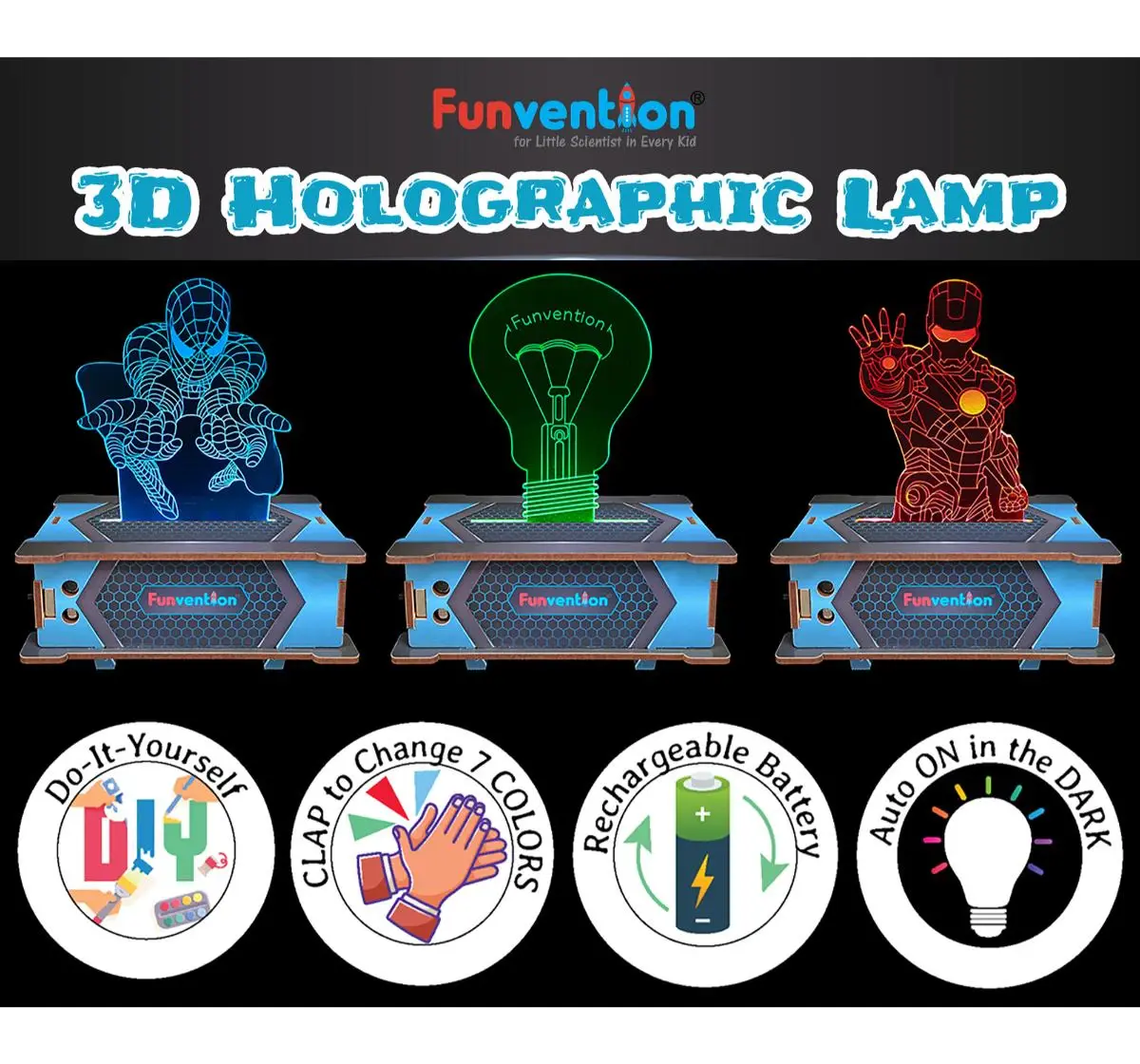 Funvention Superheroes 3D Holographic 3 In 1 Smart Lamp , 8Y+
