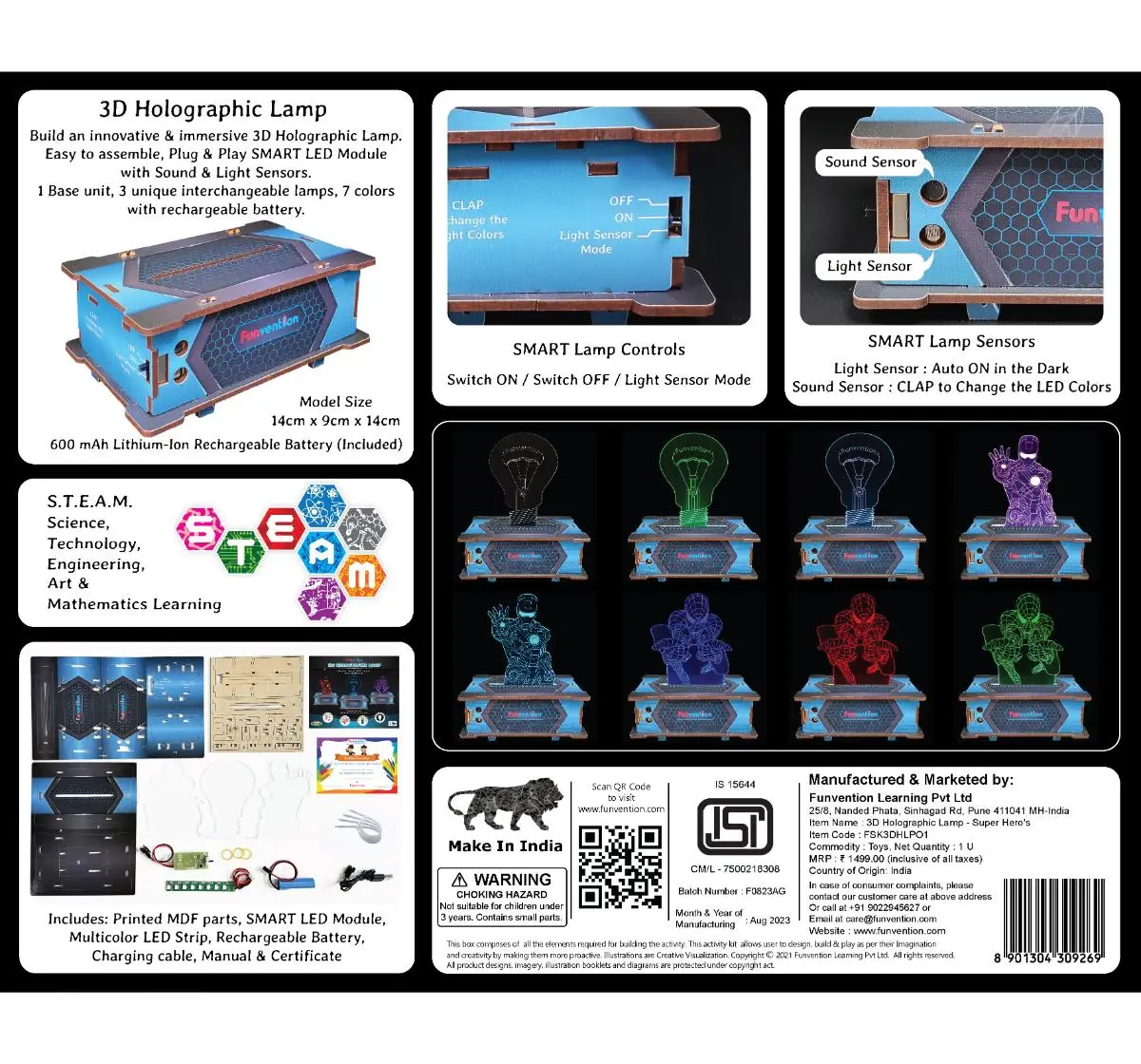 Funvention Superheroes 3D Holographic 3 In 1 Smart Lamp , 8Y+