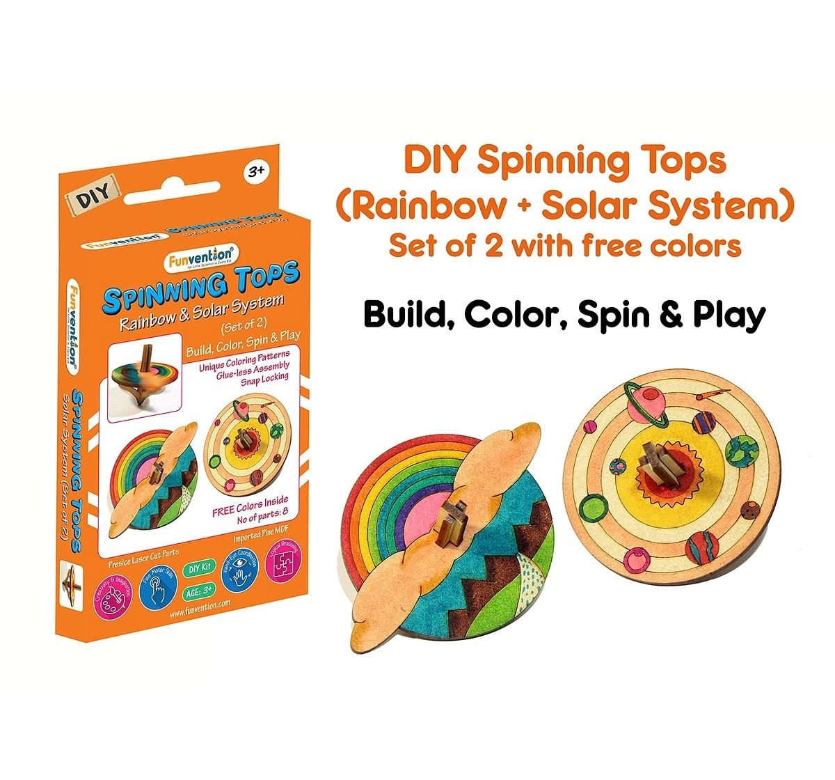 Funvention  DIY Spinning Top Kits Solar System &Rainbow Science Kits for Kids age 3Y+ 