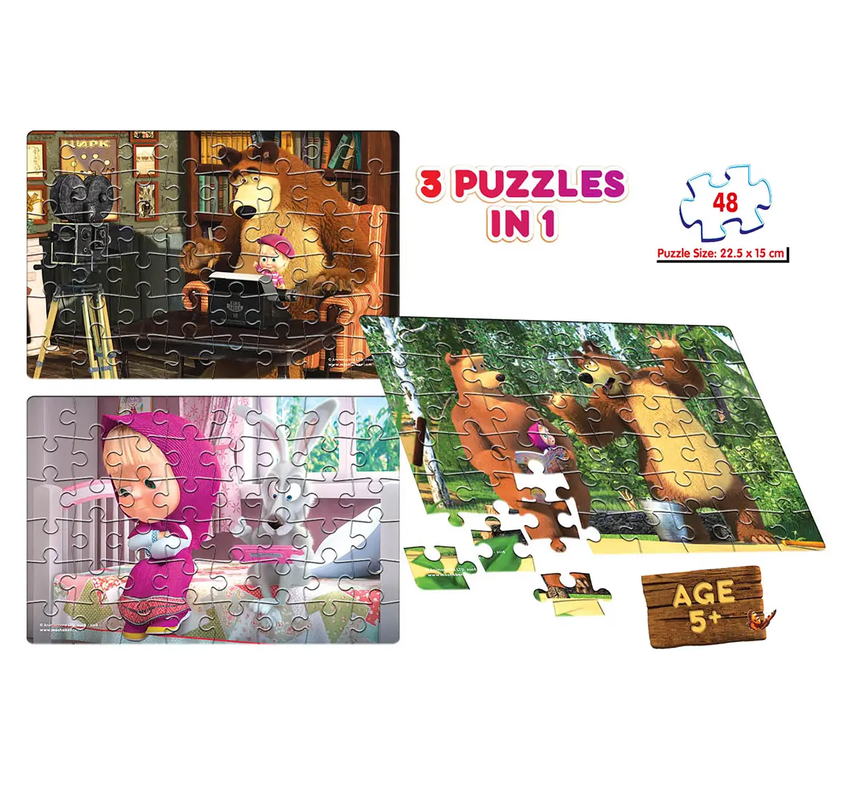 Frank Masha And The Bear 3 In 1 Floor Puzzles 48 Pieces Multicolor 5Y+