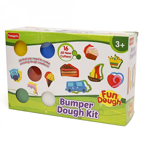 Funskool Fun Dough Bumper Dough Kit with 5 tubs of 75g each & Accessories, 3Y+, Multicolour