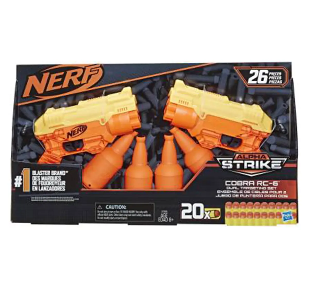 NERF Alpha Strike 26-Piece Cobra RC-6 Dual Targeting Set, Includes 2 Toy Blasters, 4 Half-Targets, and 20 Official Nerf Elite Darts, Multicolor, 8Y+