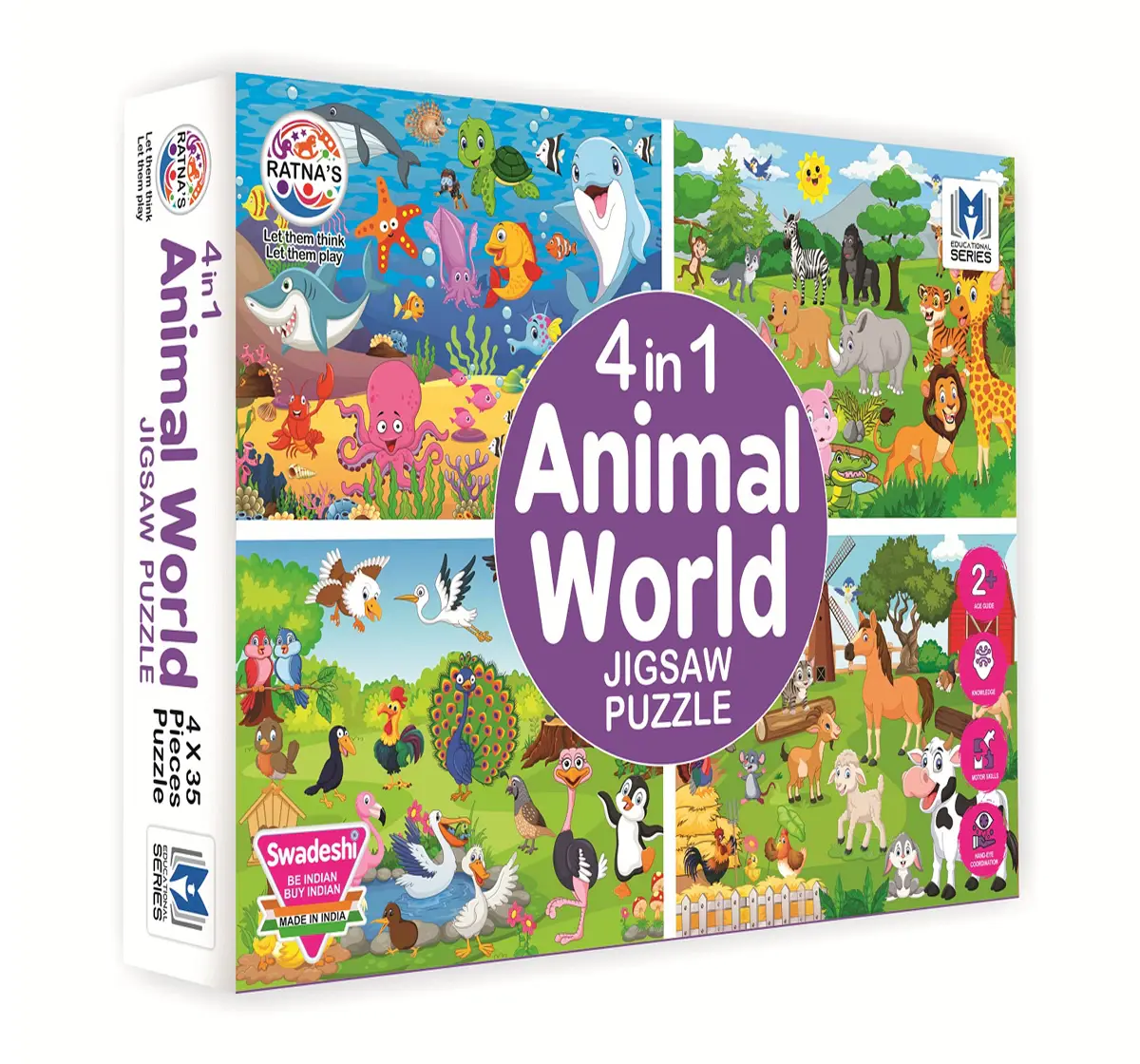 Ratna's 4 In 1 Animal World Puzzle, Jigsaw Puzzle, Multicolour, 4Y+