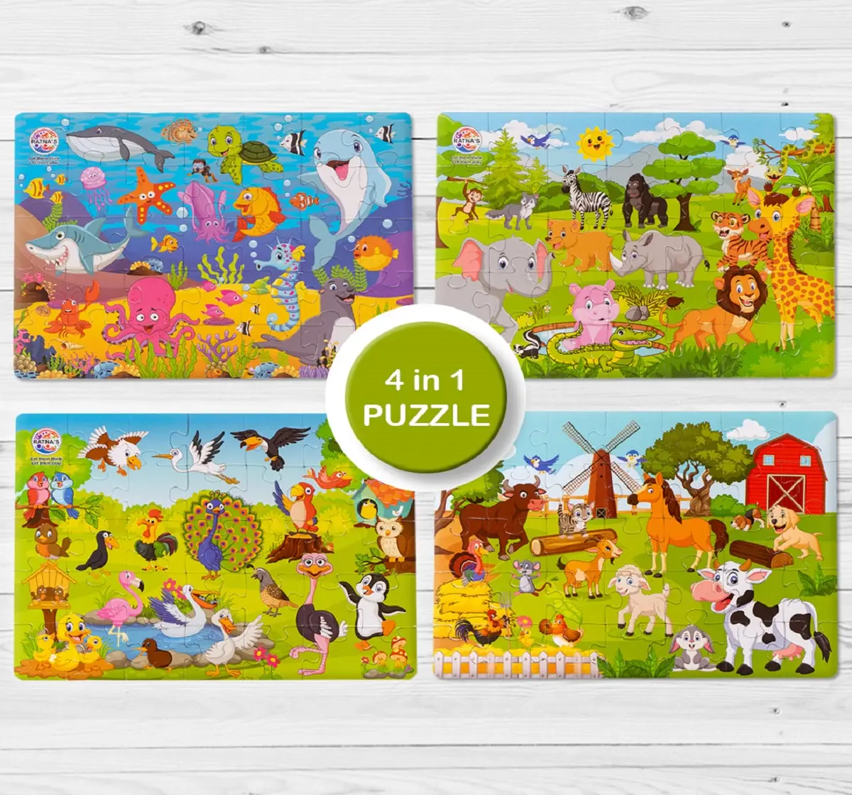 Ratna's 4 In 1 Animal World Puzzle, Jigsaw Puzzle, Multicolour, 4Y+