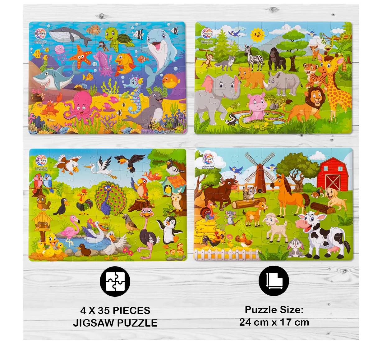 Ratna's 4 In 1 Animal World Puzzle, Jigsaw Puzzle, Multicolour, 4Y+