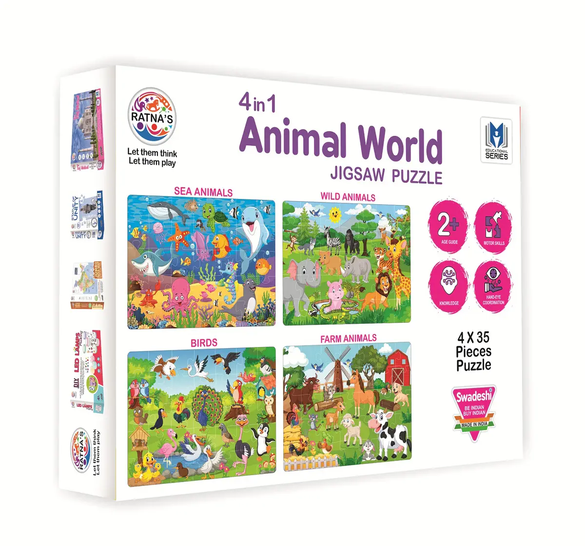 Ratna's 4 In 1 Animal World Puzzle, Jigsaw Puzzle, Multicolour, 4Y+