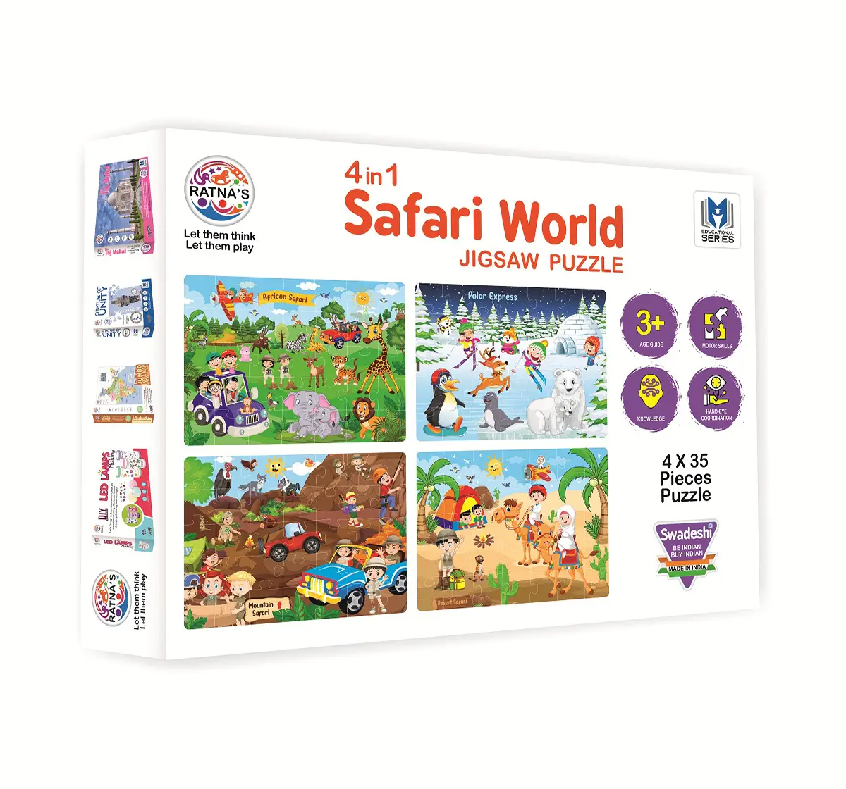 Ratna's 4 In 1 Safari World Puzzle, Jigsaw Puzzle, Multicolour, 4Y+