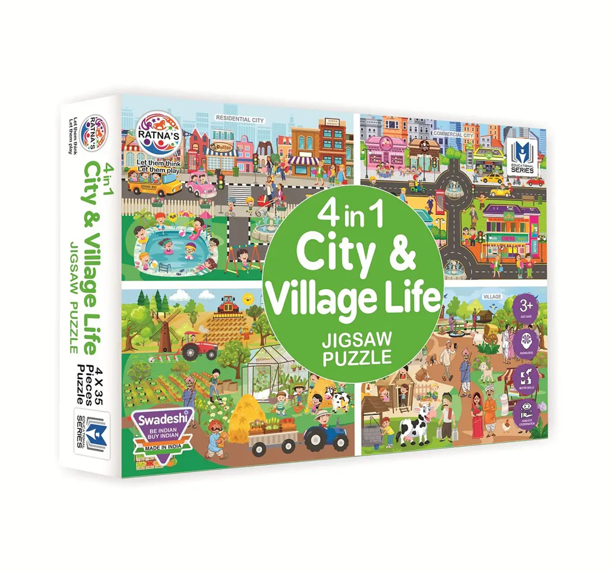 Ratna's 4 In 1 City & Village Life Puzzle, Jigsaw Puzzle, Multicolour, 4Y+
