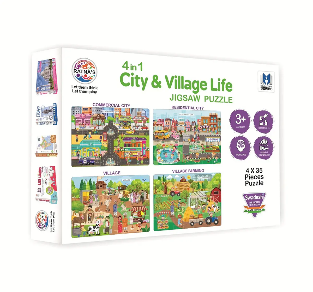 Ratna's 4 In 1 City & Village Life Puzzle, Jigsaw Puzzle, Multicolour, 4Y+