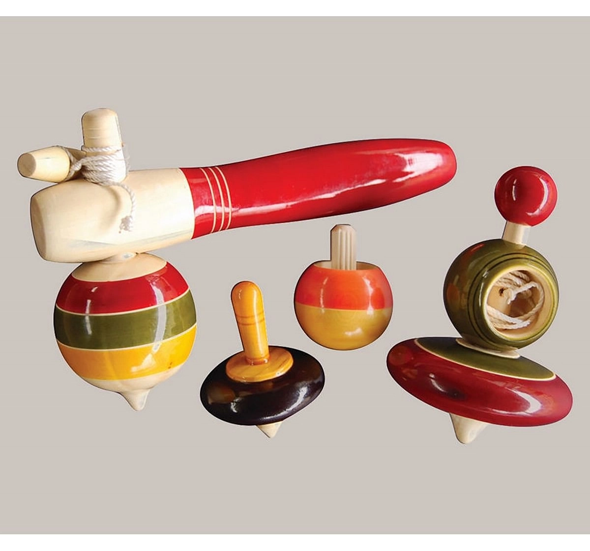 Fairkraft Creations Handmade Wooden Merry Tops Toy 1 Wooden Toys for Kids age 5Y+ (Red)