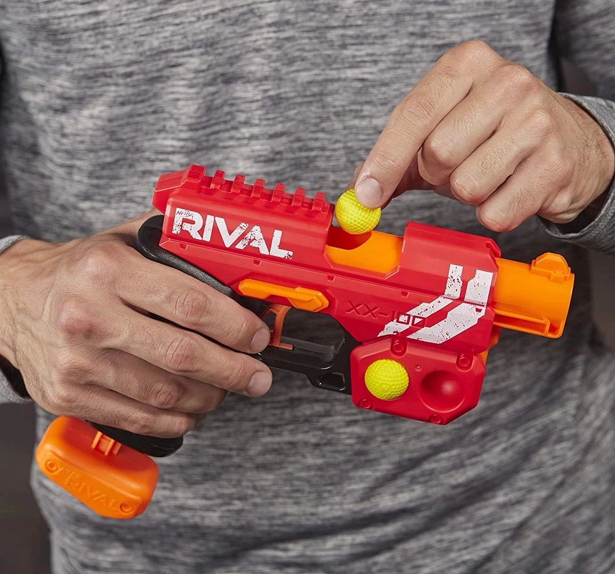 Nerf Rival Knockout XX-100 Blaster Toy Gun  -- Round Storage, 90 FPS Velocity, Breech Load  -- Includes 2 Official Nerf Rival Rounds -- Team Red Blasters for Kids age 14Y+, Assorted
