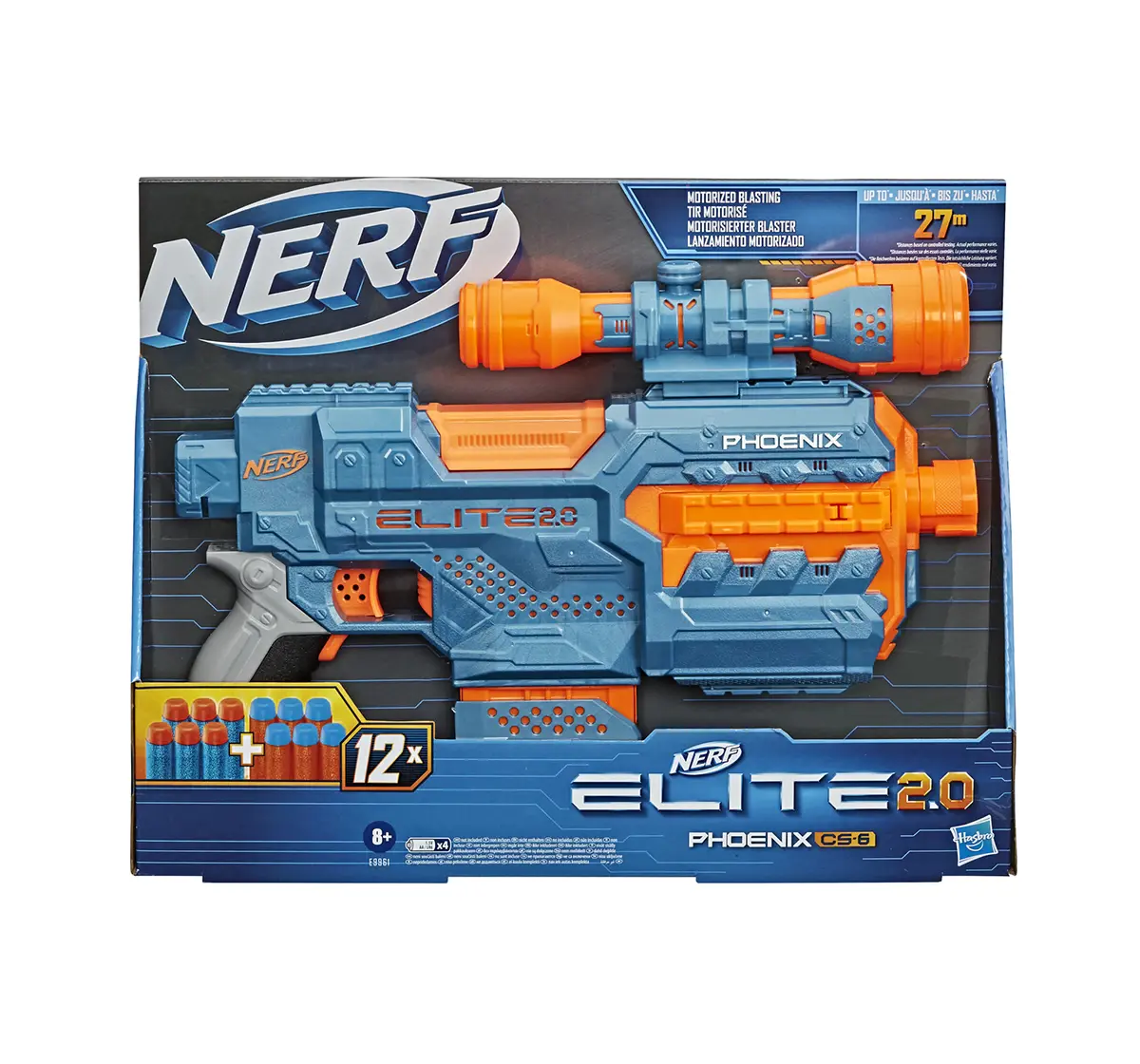 Nerf Elite 2.0 Phoenix CS-6 Motorized Blaster, 12 Official Nerf Darts, 6-Dart Clip, Scope, Tactical Rails, Barrel and Stock Attachment Points Blasters for age 8Y+ 