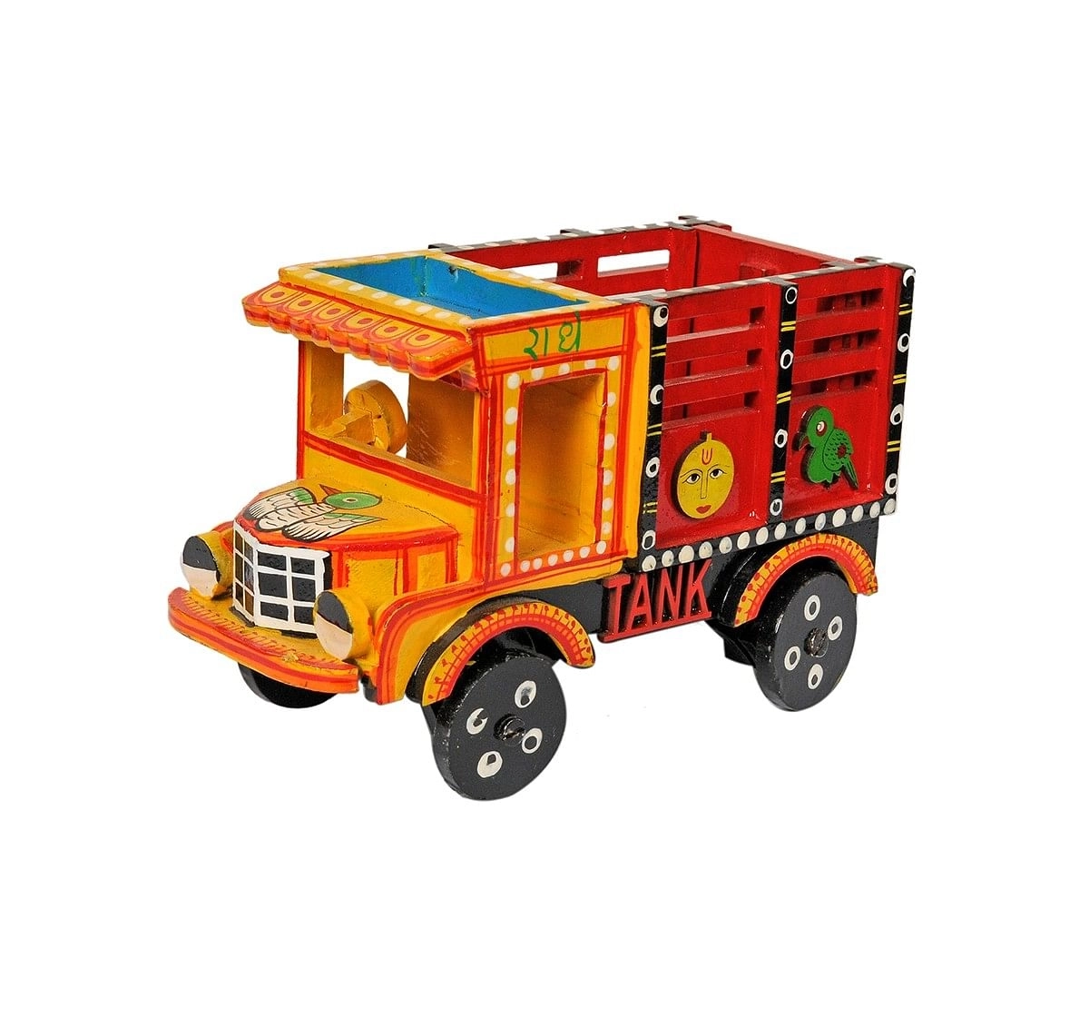 Craft & Culture Wooden Truck Handpainted M Assorted Quirky Soft Toy for Kids age 3Y+ - 11 Cm 
