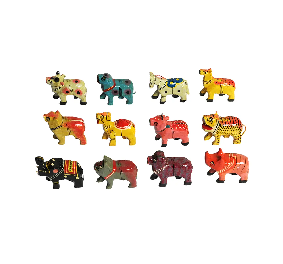 Craft & Culture Wooden Animal Set Of 12 Assorted Toy for Kids age 3Y+ 