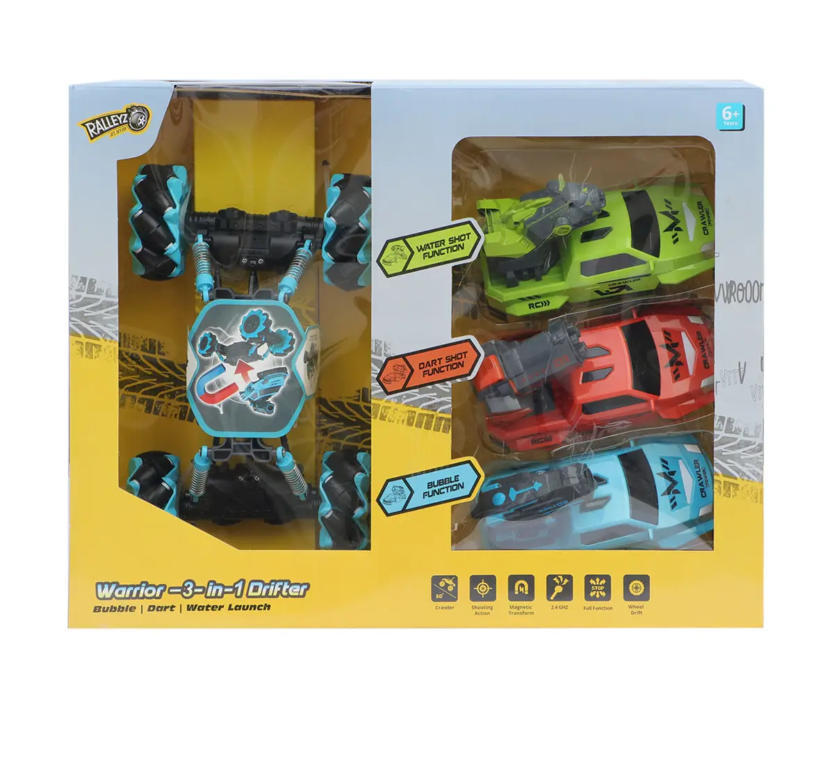 Ralleyz 1:10 Scale 3 In 1 Crawling Off Roader Remote Control Car with 2.4GHZ for Kids 6Y+, Multicolour