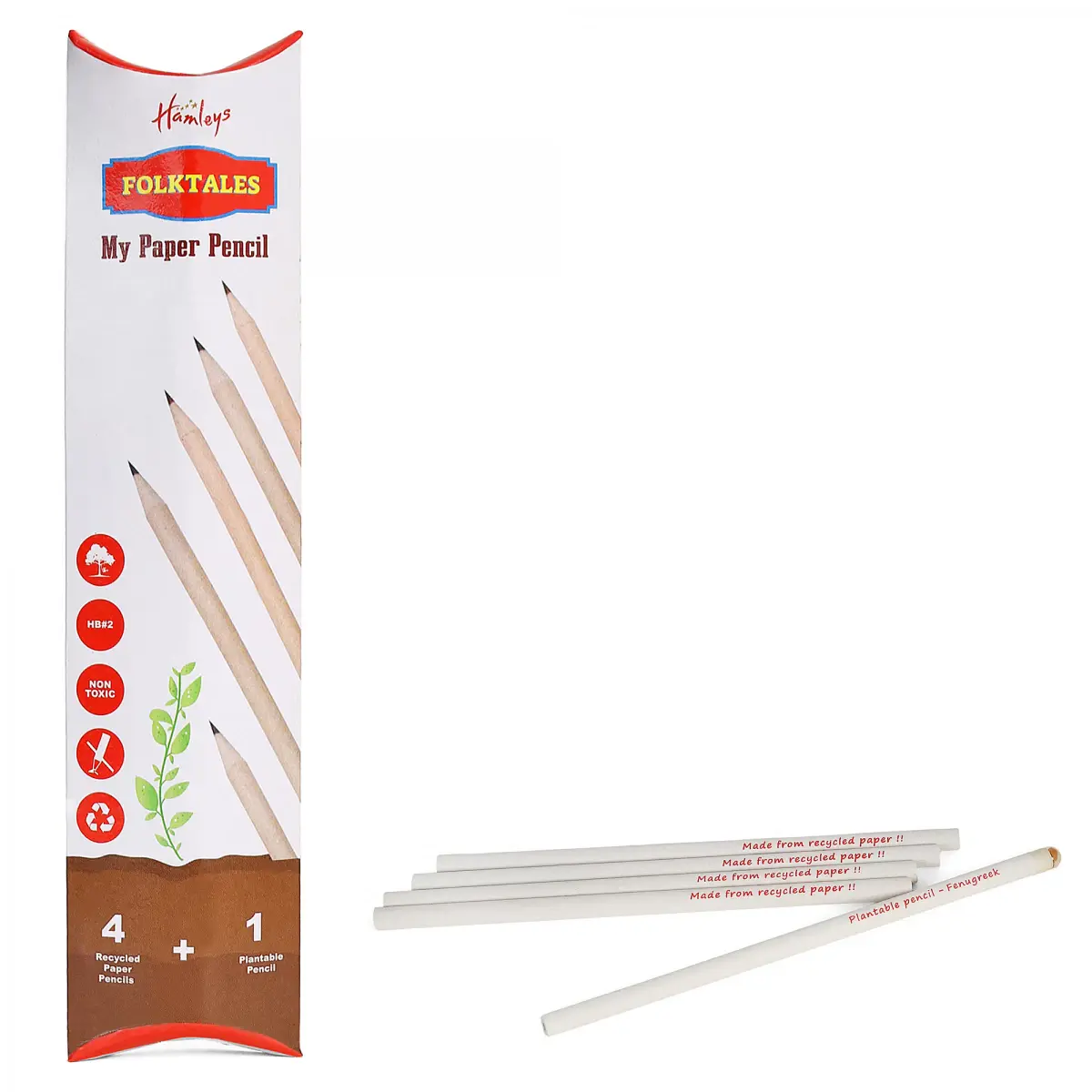 Hamleys Folktales My Paper Pencil, 4 Recycled Paper Pencil + 1 Plantable Pencil, 3Y+