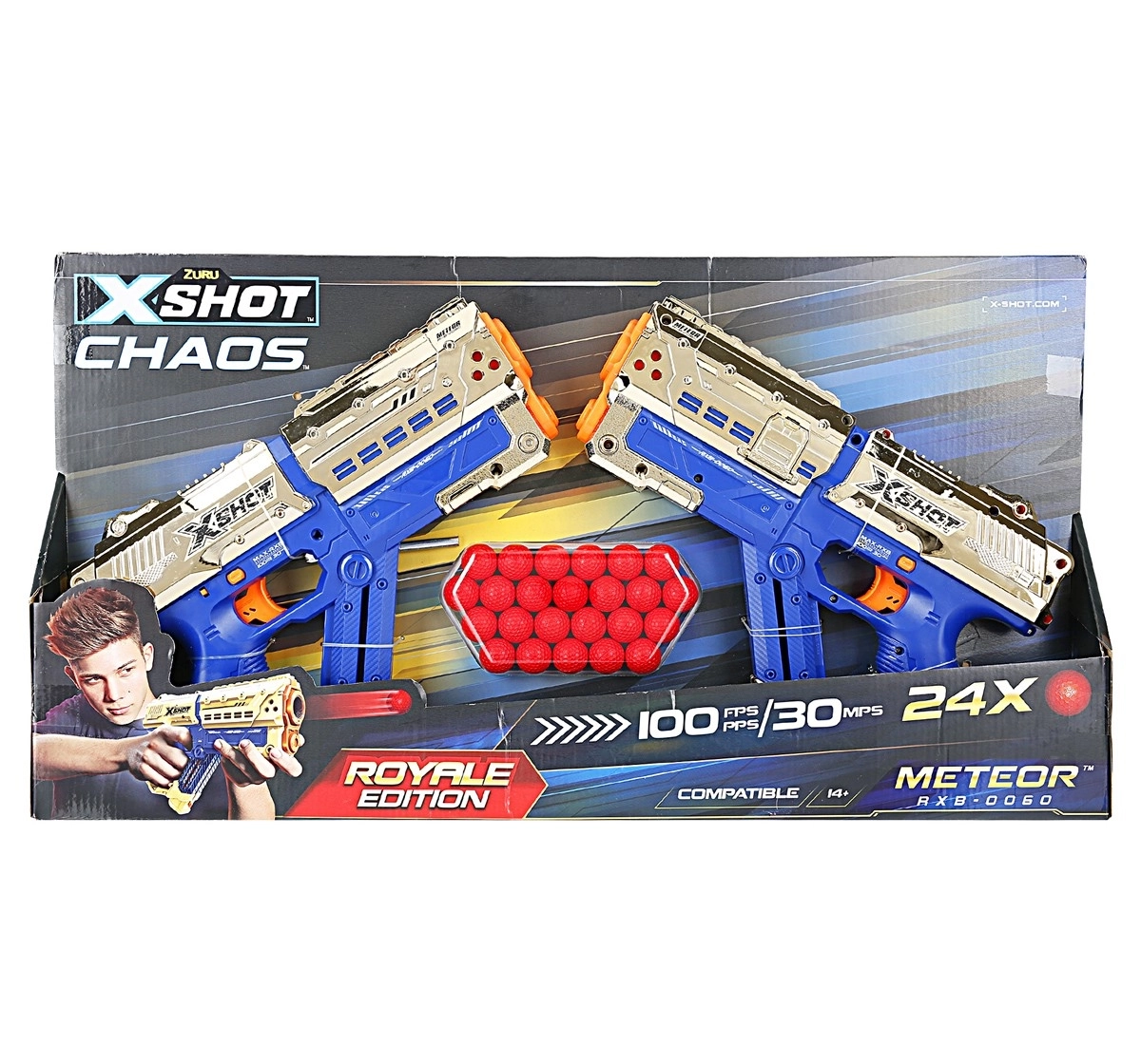 X-Shot Golden Chaos Meteor 2 Pack Blaster set for Kids 12Y+, Multicolour