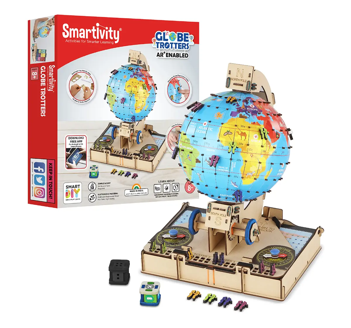 Smartivity Labs GLOBE Trotters Augmented Reality STEM Educational DIY Construction Toy Kit Easy Instructions Experiment Play Learn Science Free App for Kids age 7Y+