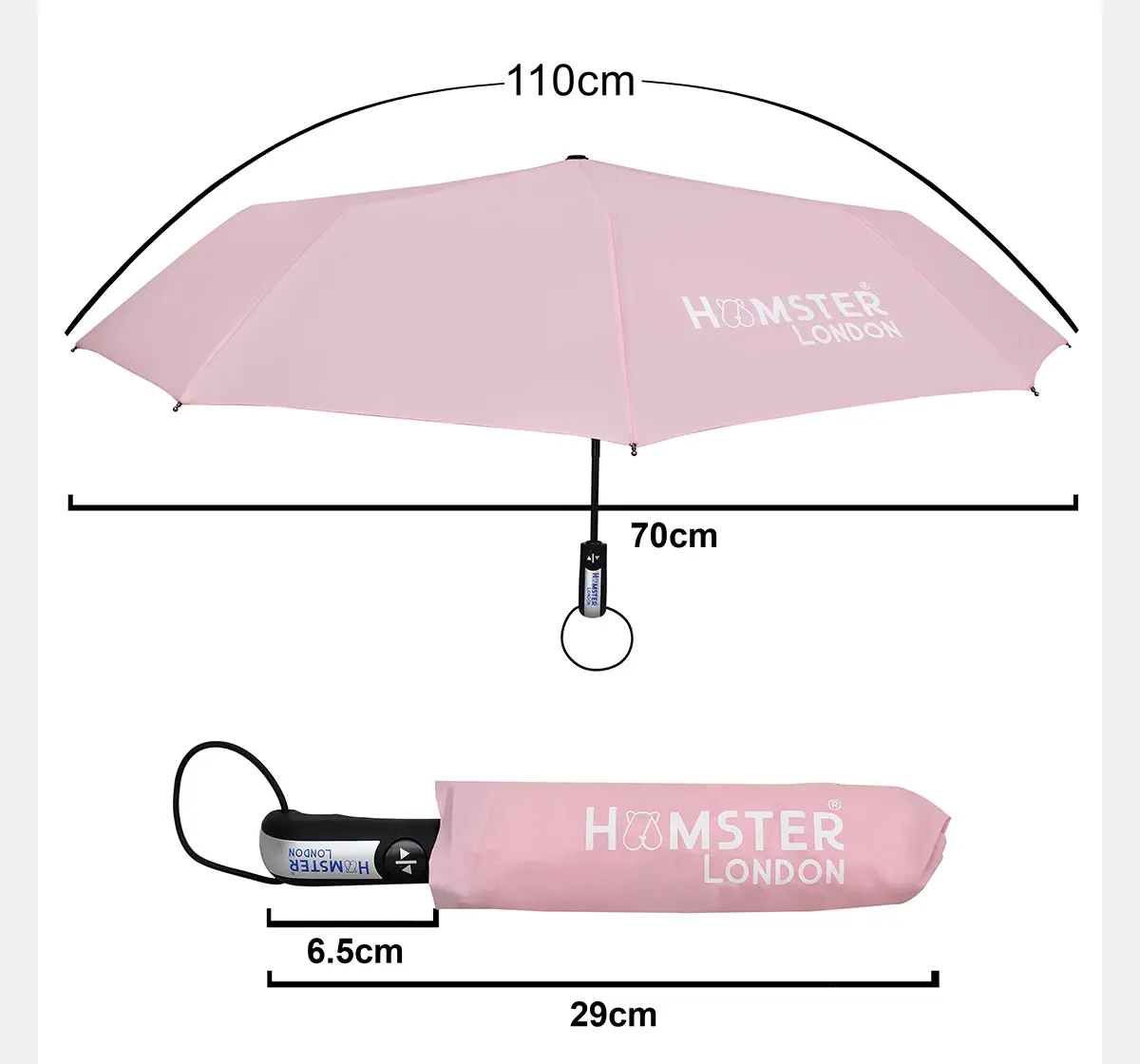Hamster London Auto Open & Close Umbrella Pink, 8Y+