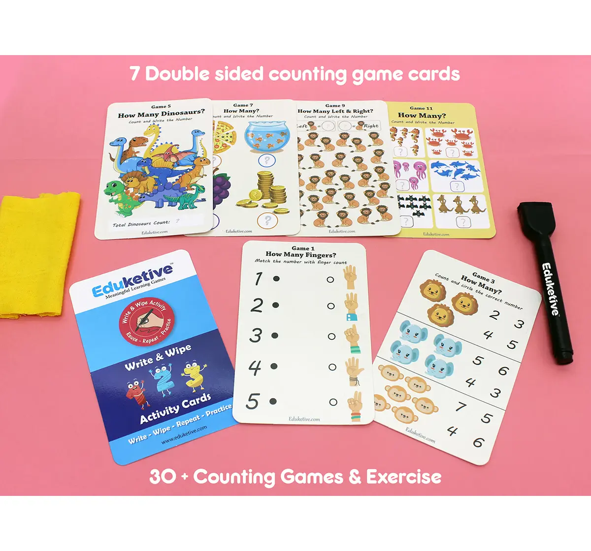 Eduketive 123 Numbers & Counting Write & Wipe Reusable Activity 3-6 yrs Writing Practice Preschool Learning Educational Game with Exercise Book