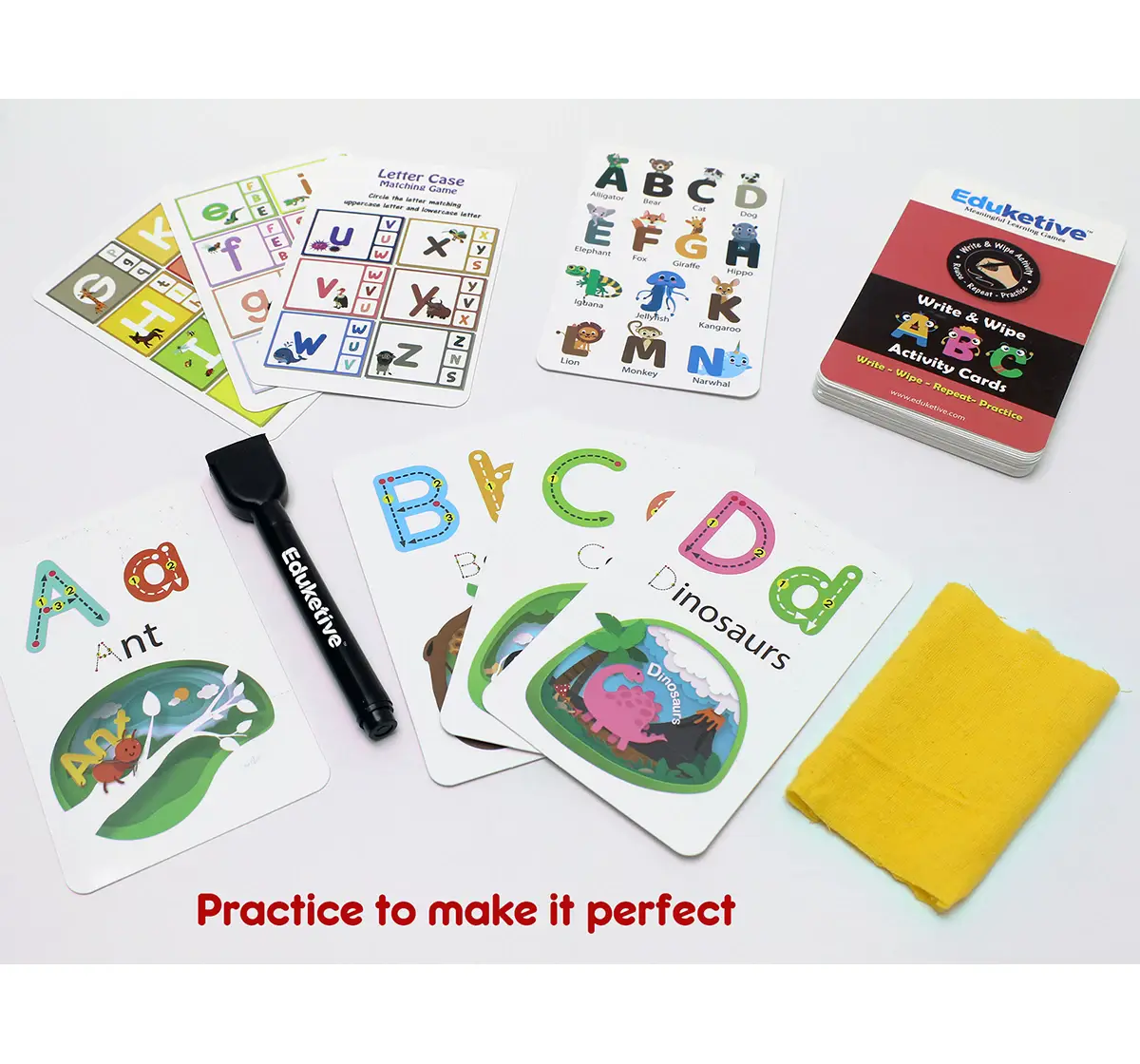 Eduketive ABC Letters Write & Wipe Reusable Activity 3-6 yrs Writing Practice Preschool Learning Educational Game with Exercise Book
