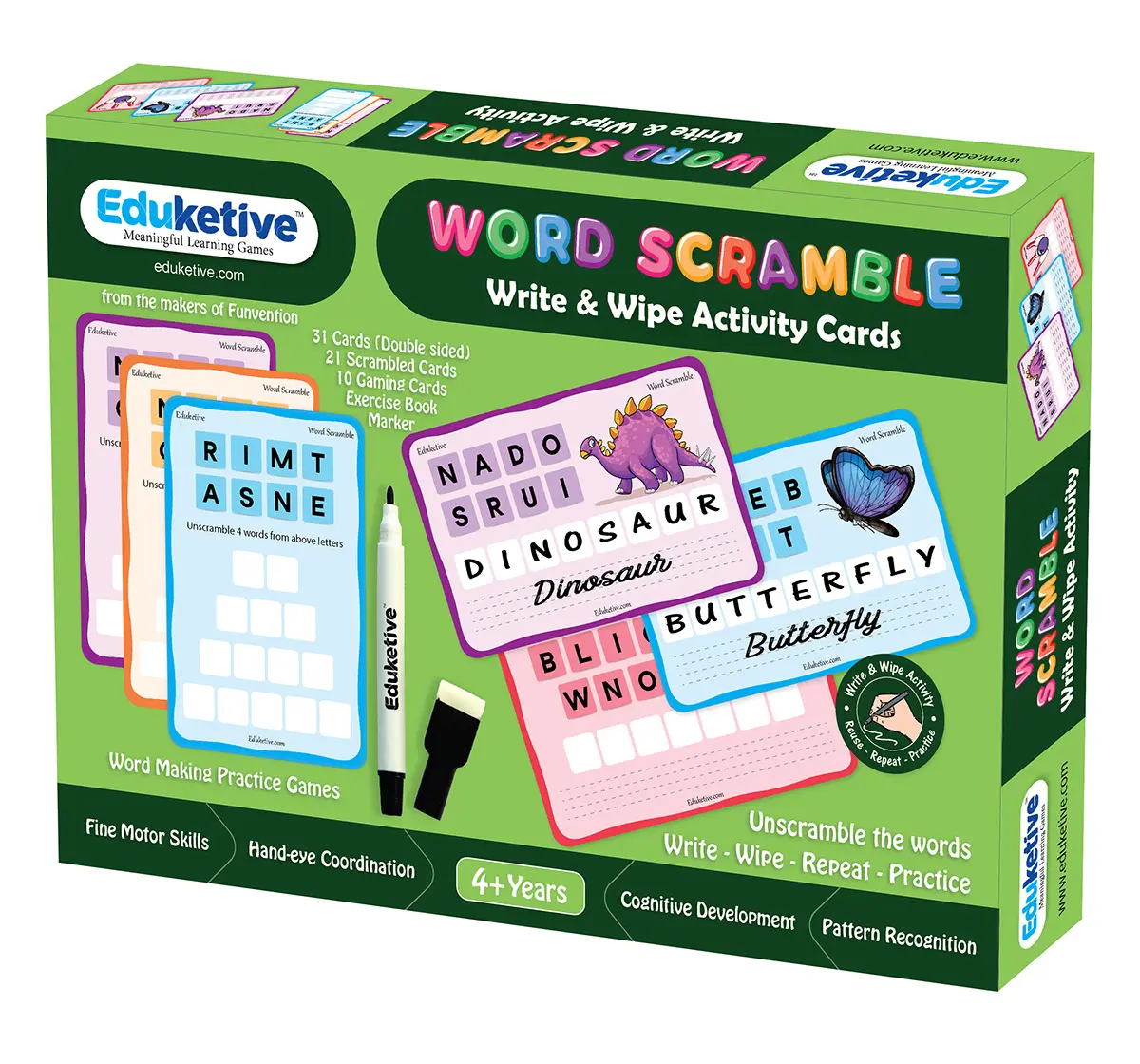Eduketive Word Scramble Write & Wipe Reusable Activity 3-9 yrs Writing Practice Preschool Learning Educational Game with Exercise Book