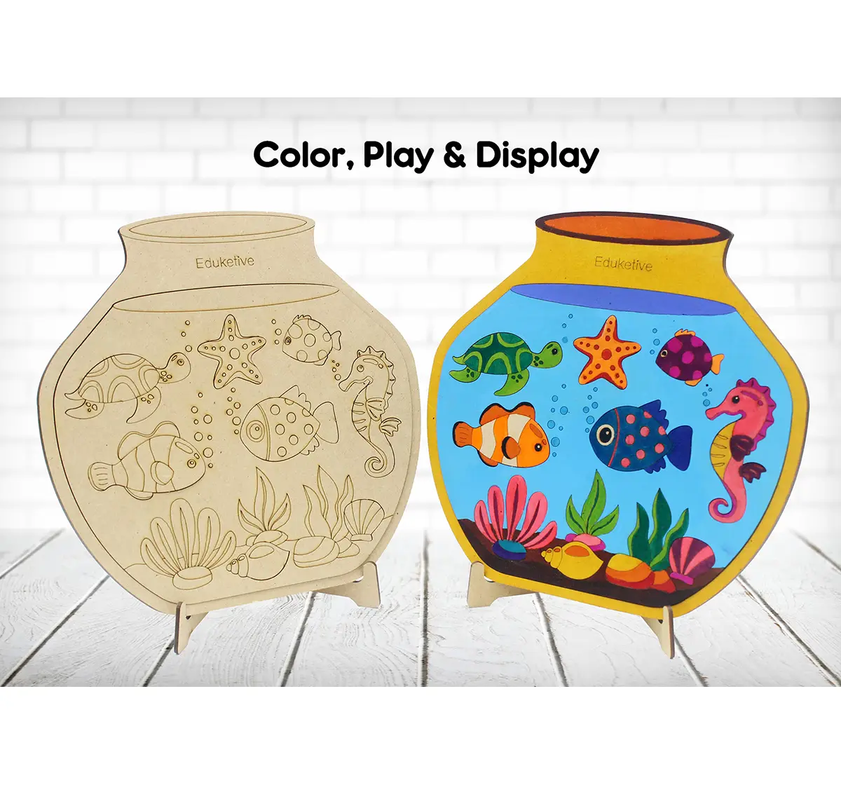 Eduketive PuzzleDecor Aquarium Decorative Coloring Puzzle with Stand 14 Pieces Kids Age 3-12 Years Old + Free Colors