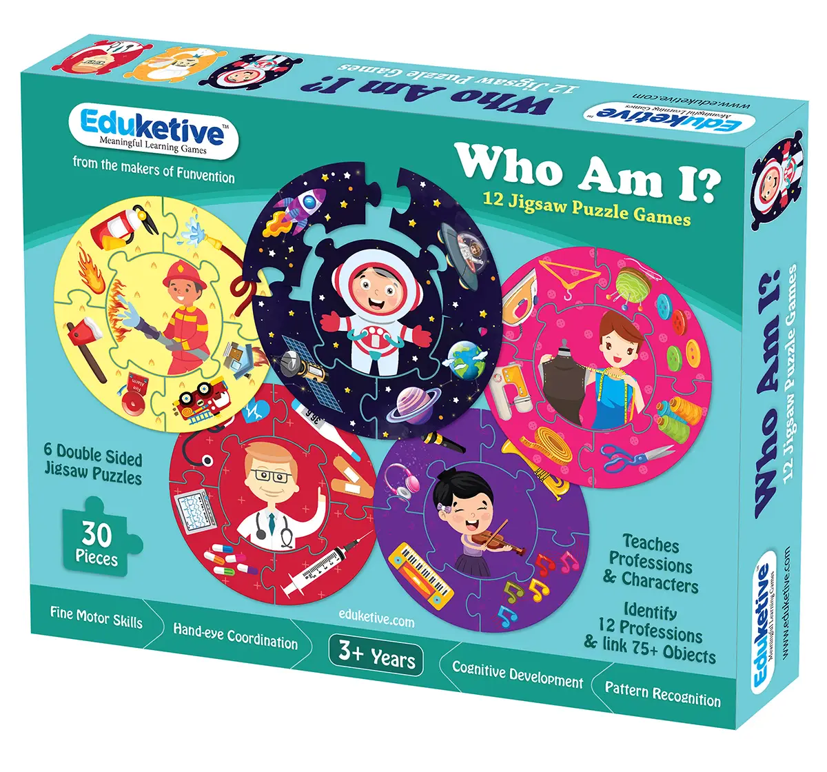 Eduketive WHO AM I - Educational Puzzle Learn About 12 Professions Both Sided Printed 30 Pieces Puzzle Kids Age 3-9 Years Old